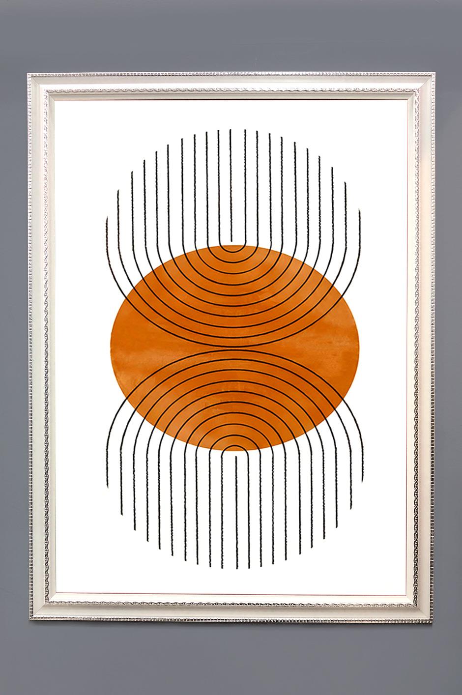 Soyut Boho Geometrik Desenli Dijital Baskılı Kadife Kumaş Çerçeveli Tablo TBL0089