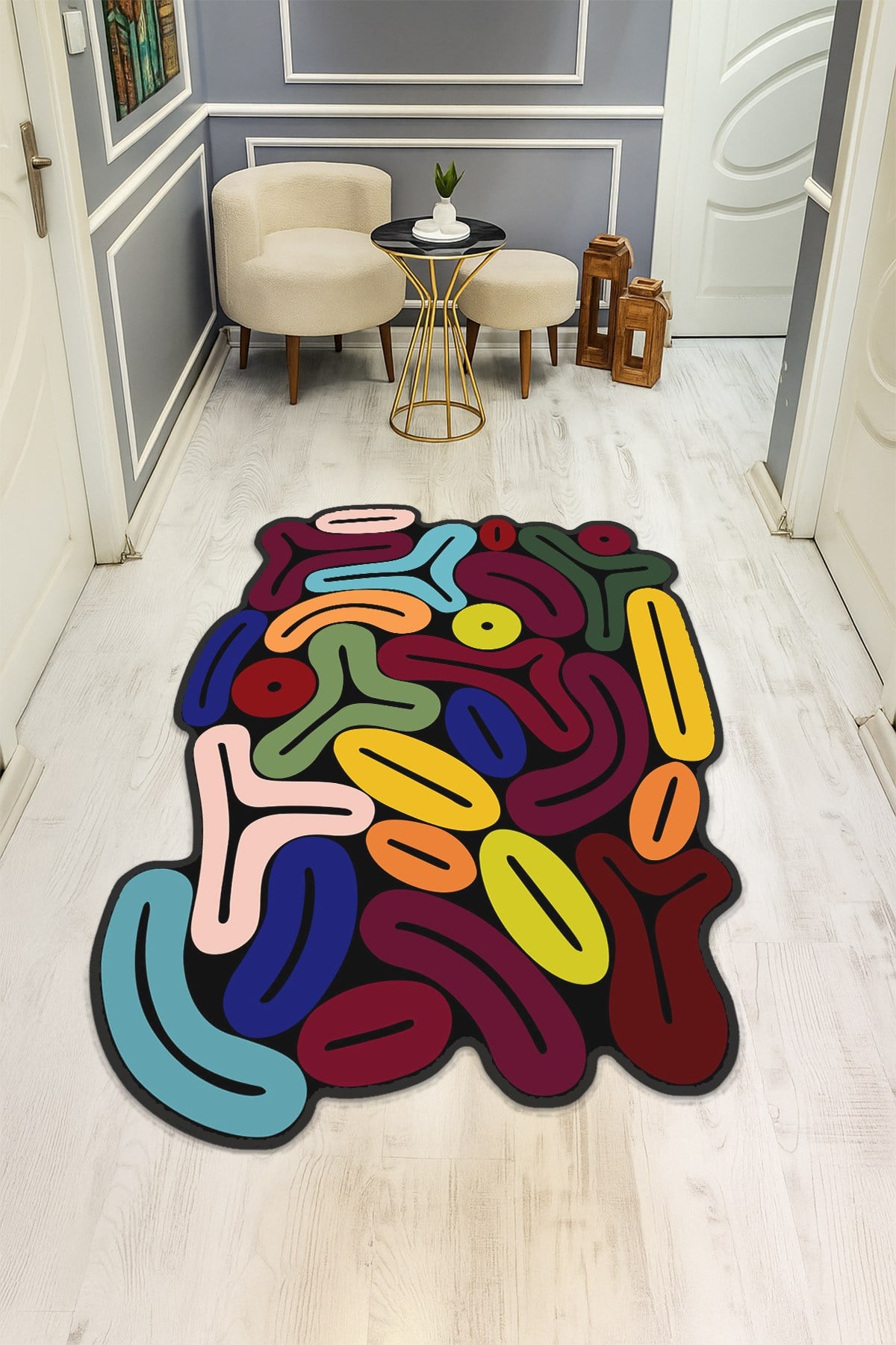 Modern Desenli Lazer Kesim Dijital Baskı Kaymaz Taban Halı H0428