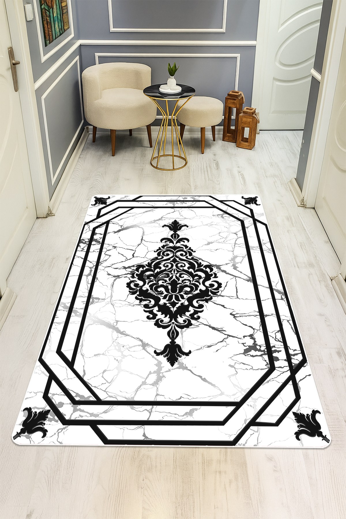 Modern Desenli Dijital Baskı Kaymaz Taban Halı H0173