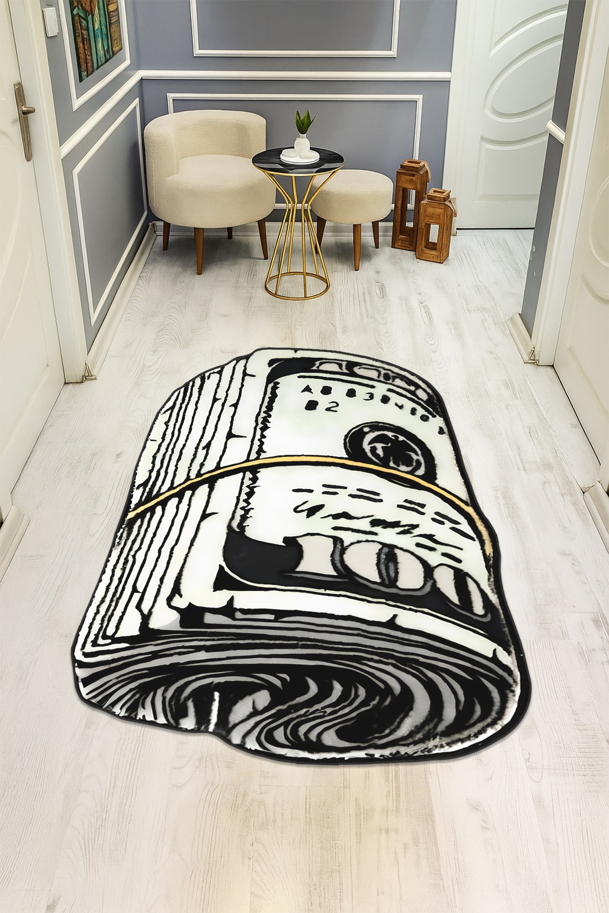 Modern Desenli Lazer Kesim Dijital Baskı Kaymaz Taban Halı H0447