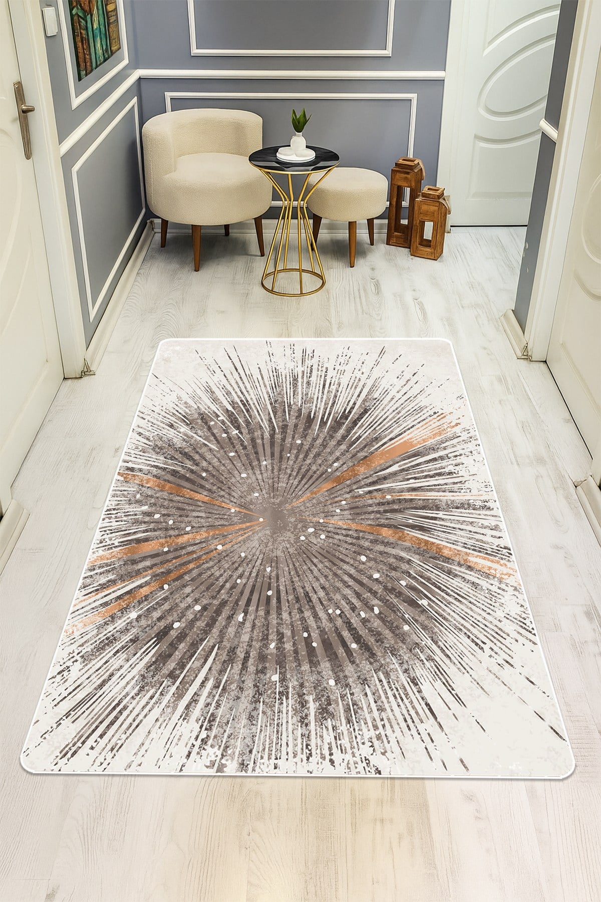 Modern Desenli Dijital Baskı Kaymaz Taban Halı H0216