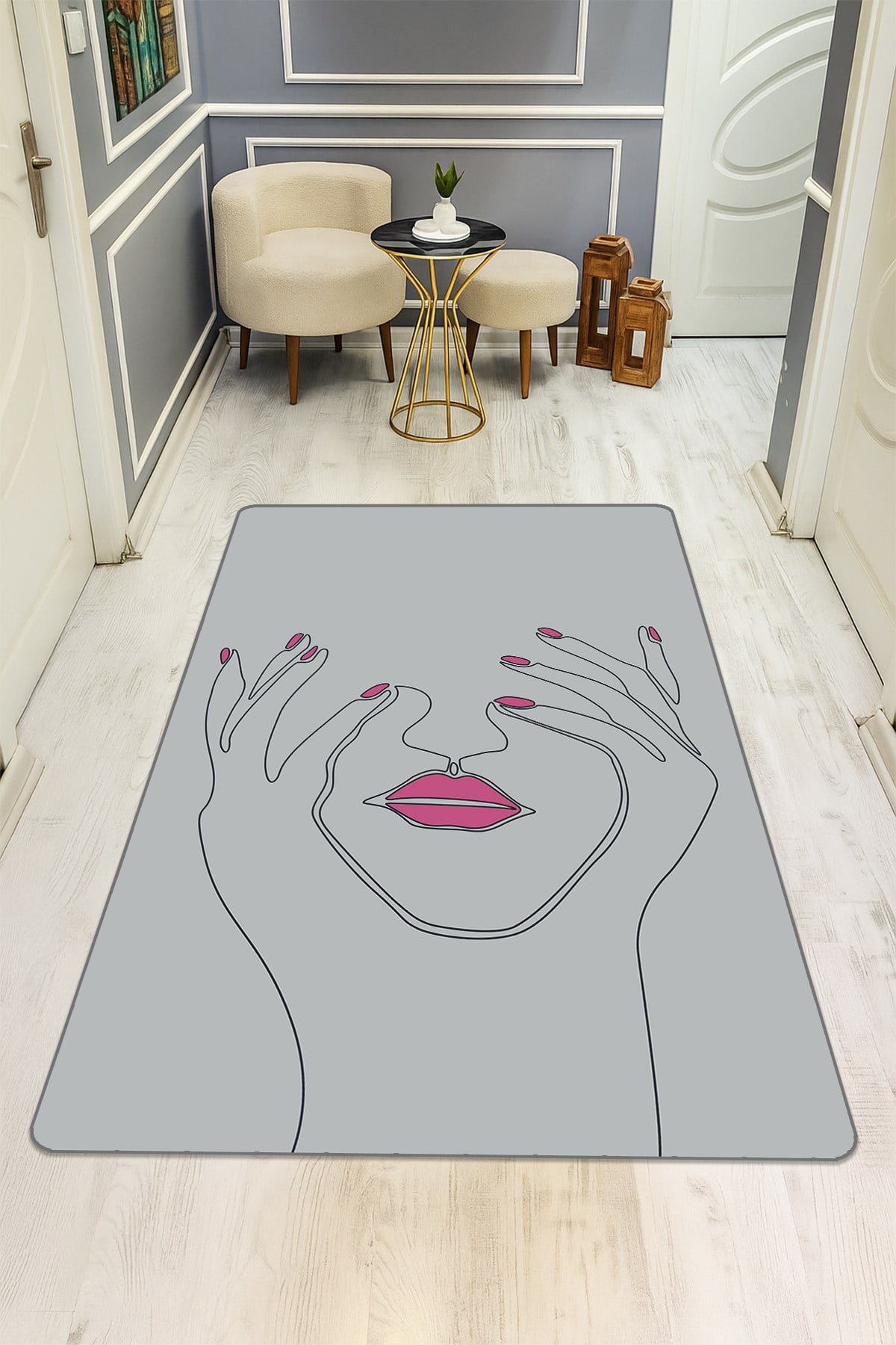 Modern Desenli Dijital Baskı Kaymaz Taban Halı H0121