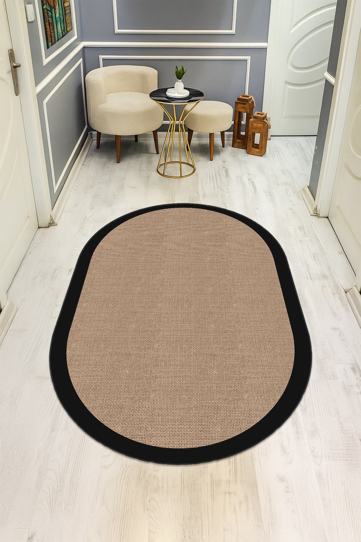 Modern Desenli Oval Dijital Baskı Kaymaz Taban Halı H0364