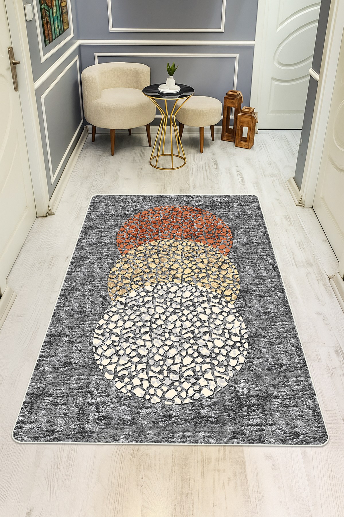 Modern Desenli Dijital Baskı Kaymaz Taban Halı H0126