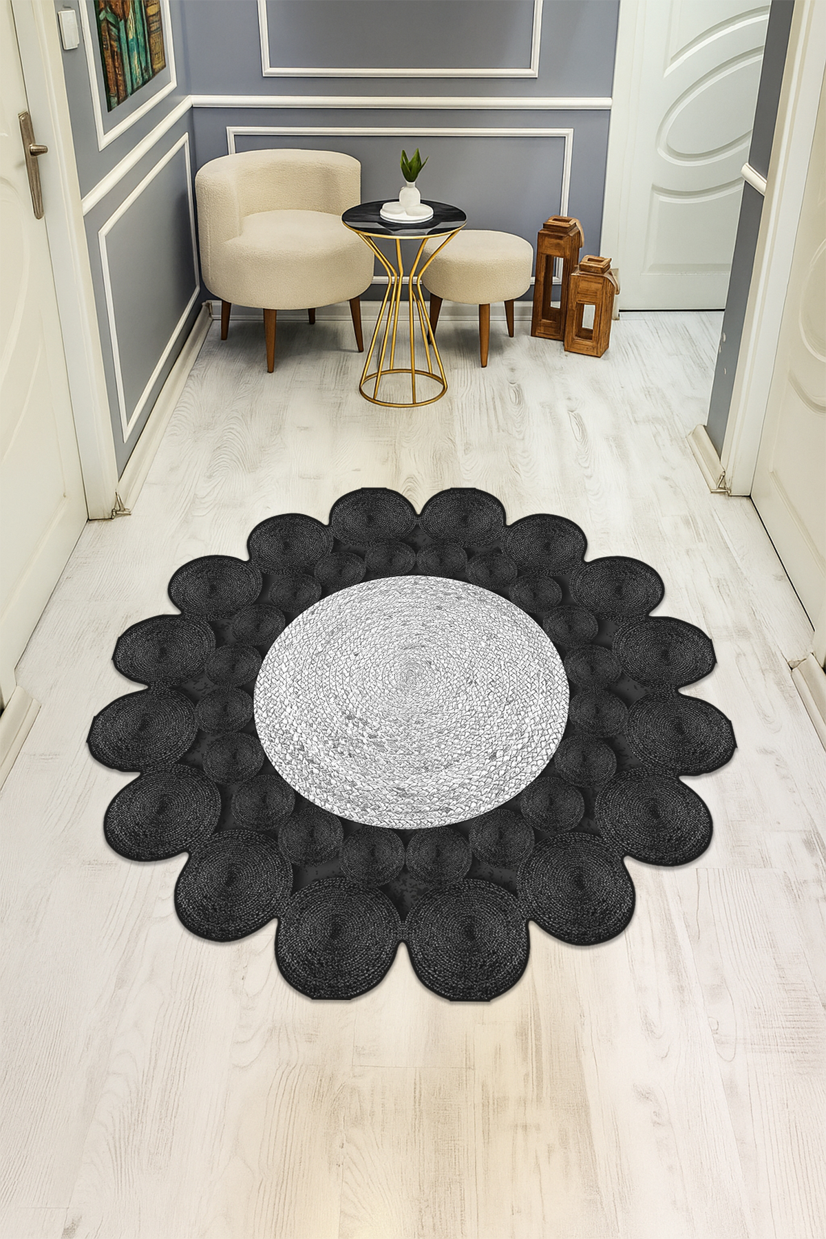 Dijital Baskı Modern Kaymaz Taban Halı H0381