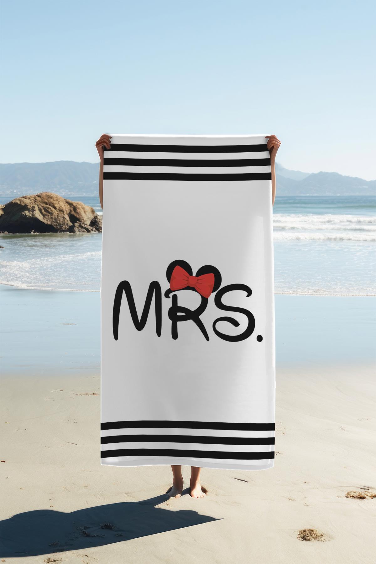 Dijital Baskı Plaj Deniz Havlusu Mrs Mickey Desenli Peştamal HVL0101