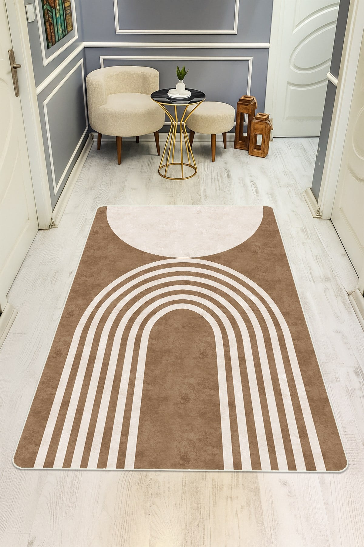 Modern Desenli Dijital Baskı Kaymaz Taban Halı H1013