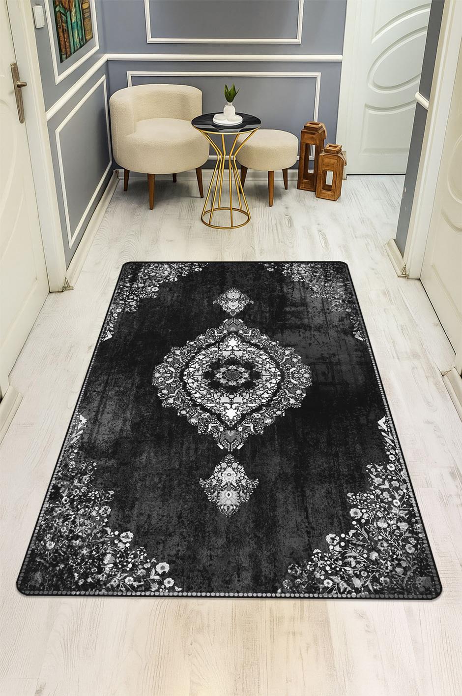  Parlak Kadife Kumaş Dijital Baskı Vintage Desenli Dot Kaymaz Tabanlı Halı H0104