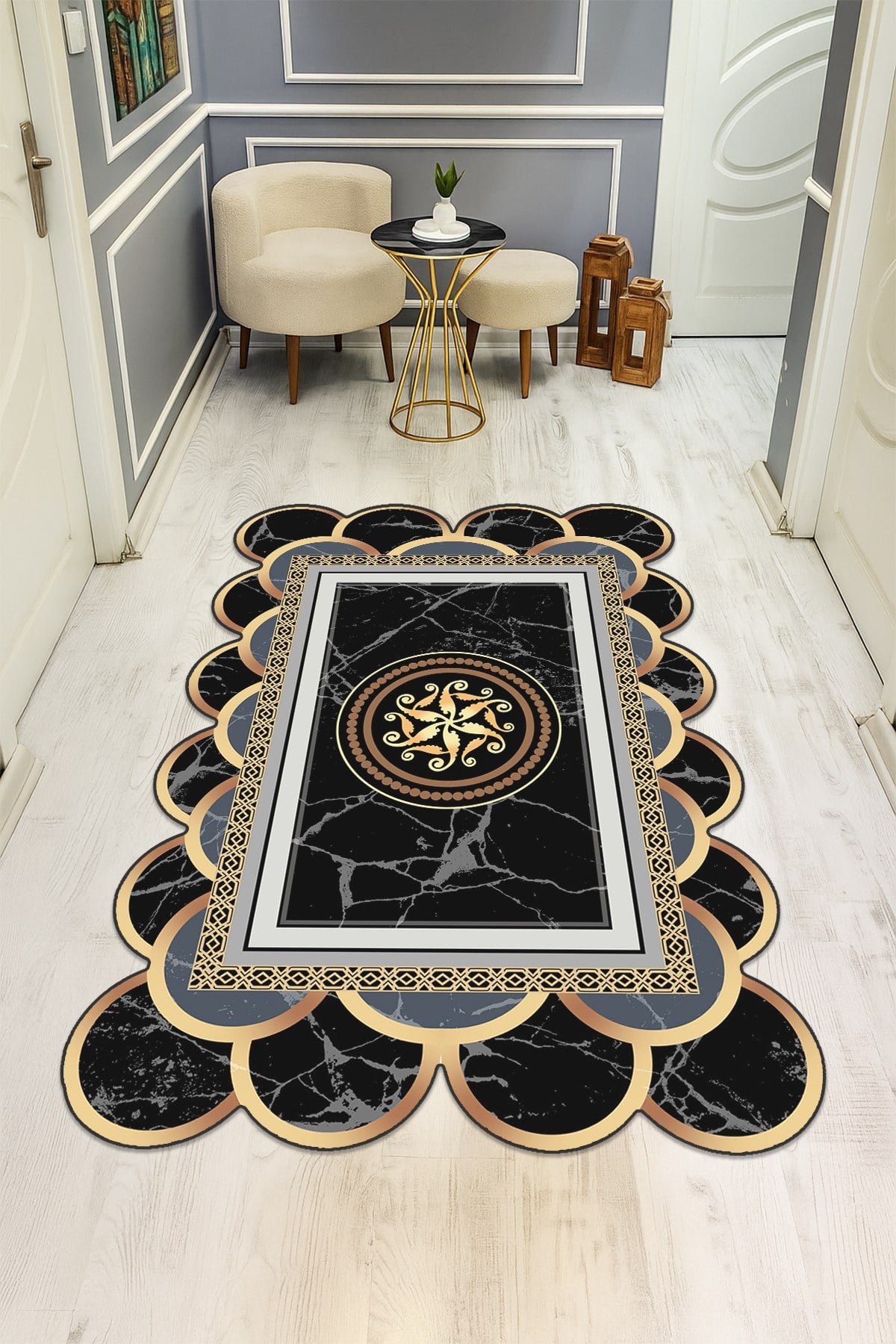 Modern Desenli Lazer Kesim Dijital Baskı Kaymaz Taban Halı H0368