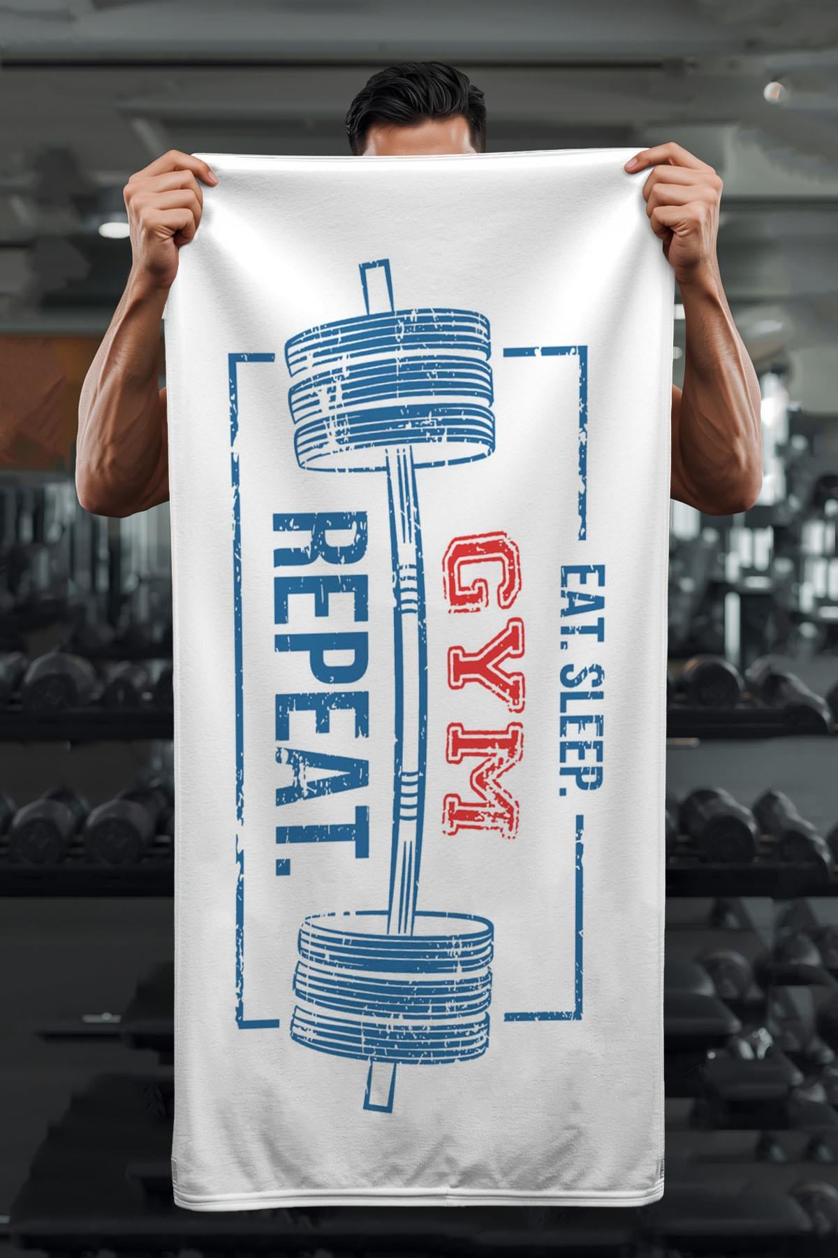 Dijital Baskı Eat Sleep GYM Repeat Spor Havlusu HVL0241