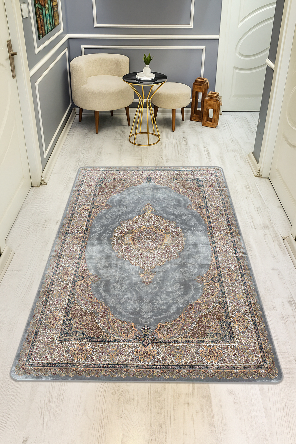 Klasik Desenli Dijital Baskı Kaymaz Taban Halı H0096