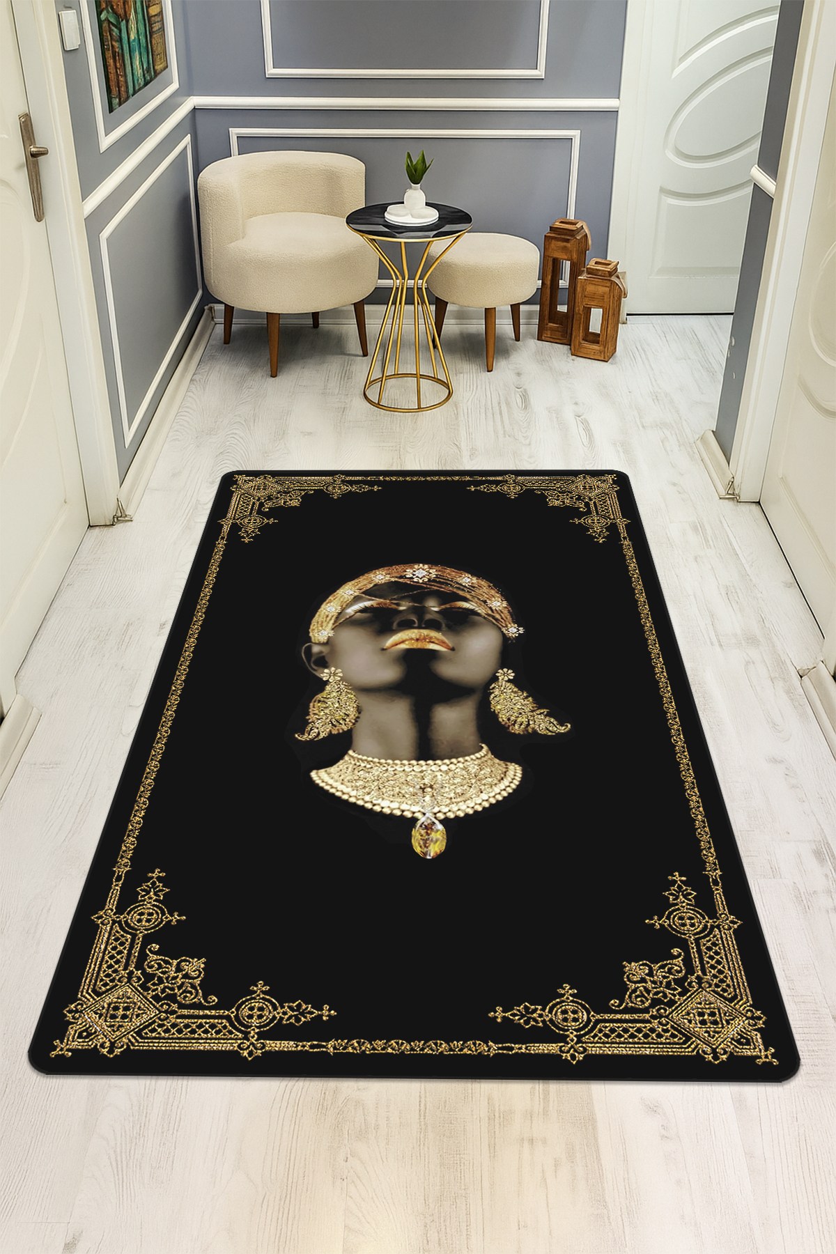 Modern Desenli Dijital Baskı Kaymaz Taban Halı H0171