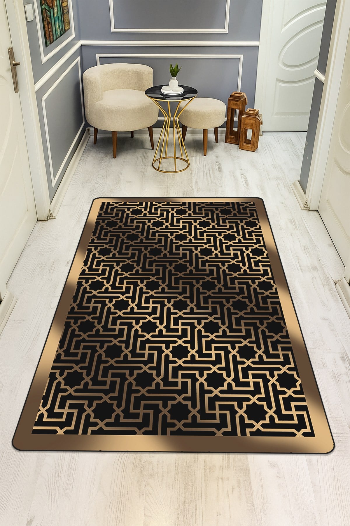 Modern Desenli Dijital Baskı Kaymaz Taban Halı H0118