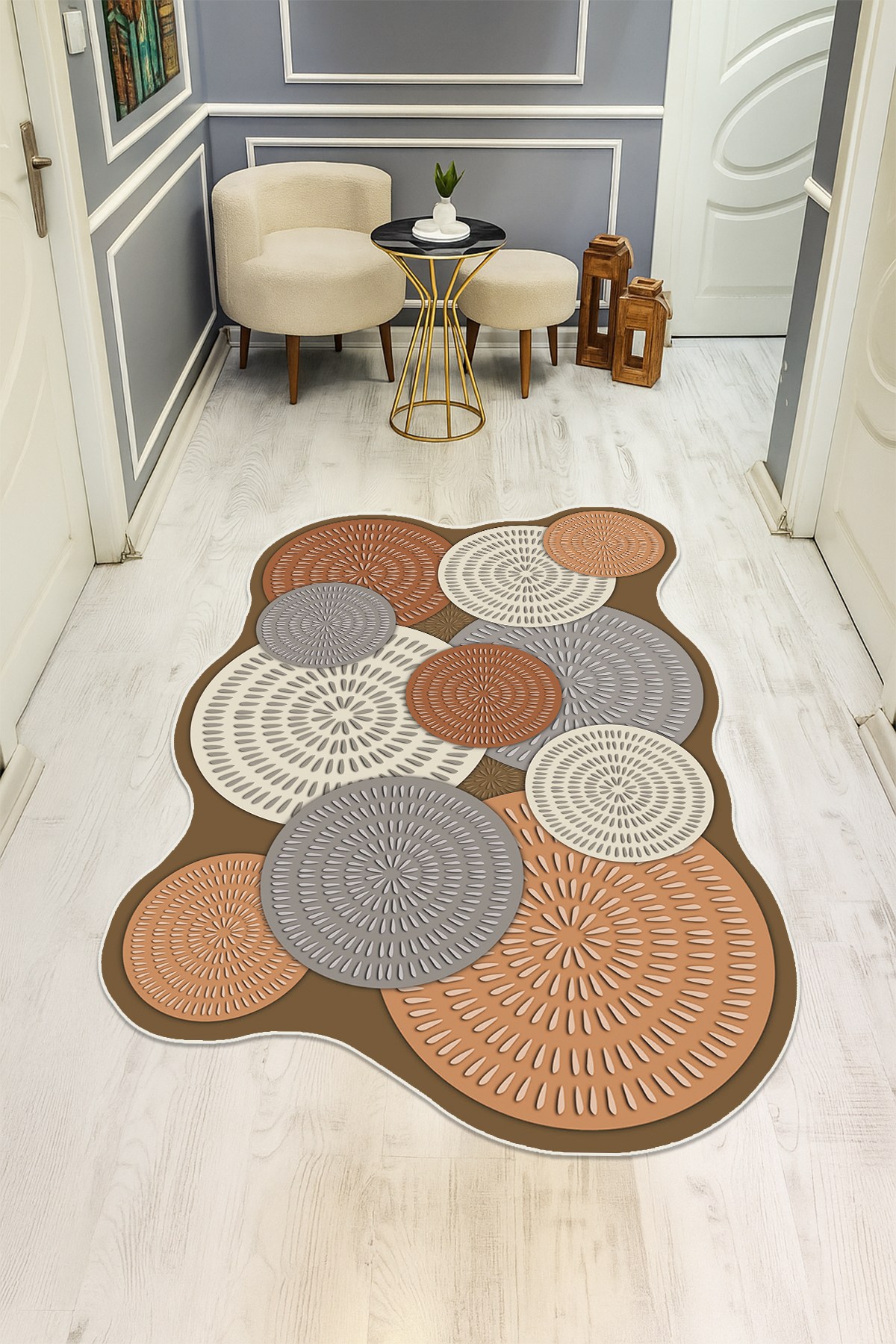 Modern Desenli Lazer Kesim Dijital Baskı Kaymaz Taban Halı H0402