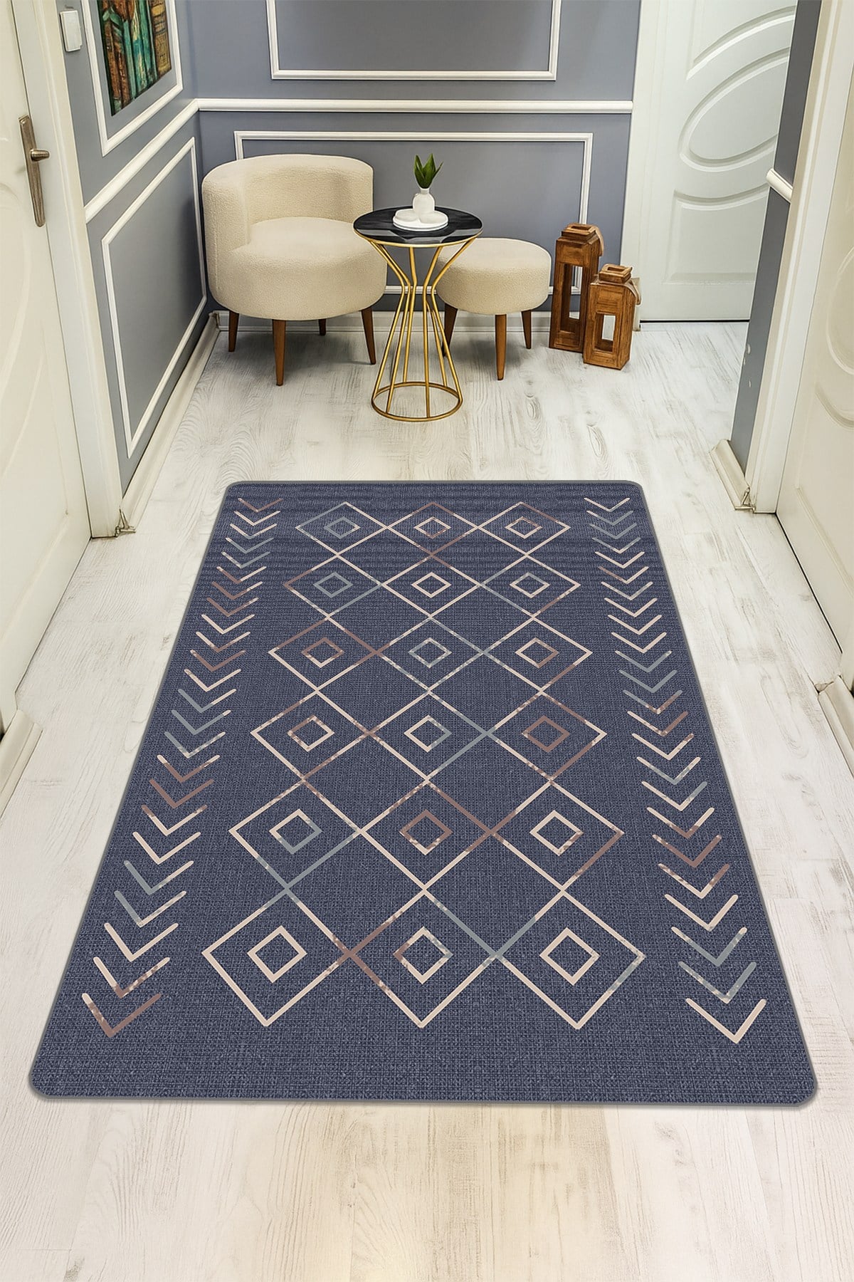 Modern Desenli Dijital Baskı Kaymaz Taban Halı H0180
