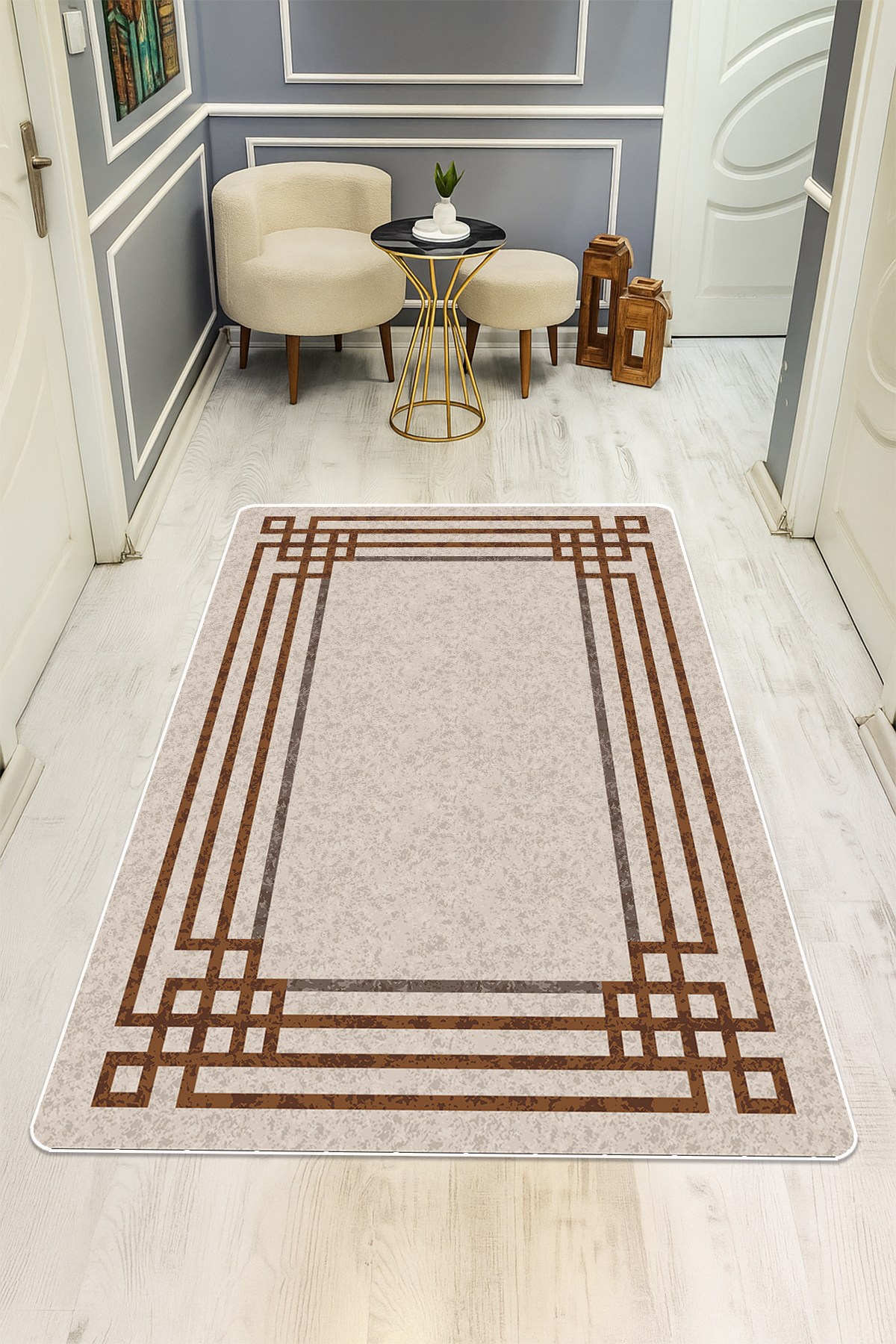 Modern Desenli Dijital Baskı Kaymaz Taban Halı H0135