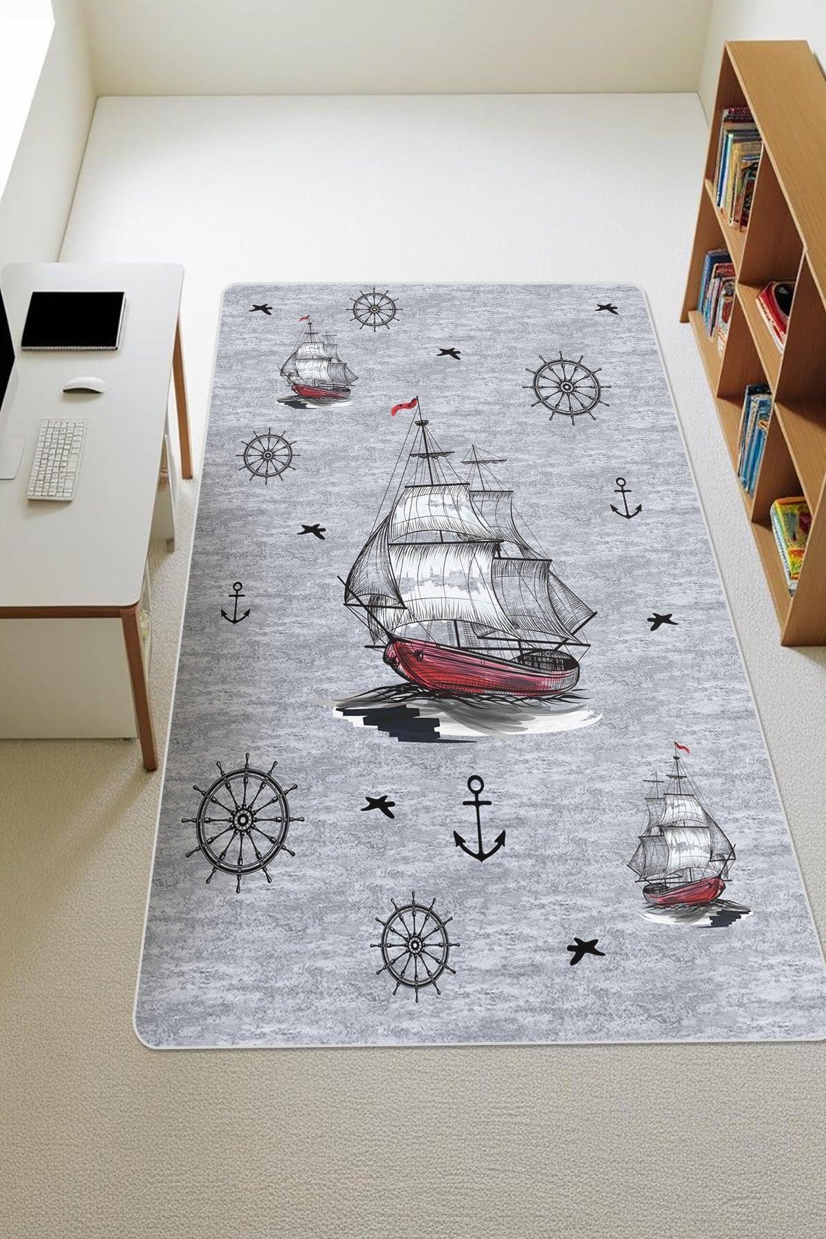 Modern Desenli Dijital Baskı Kaymaz Taban Çocuk ve Genç Odası Halısı H0746