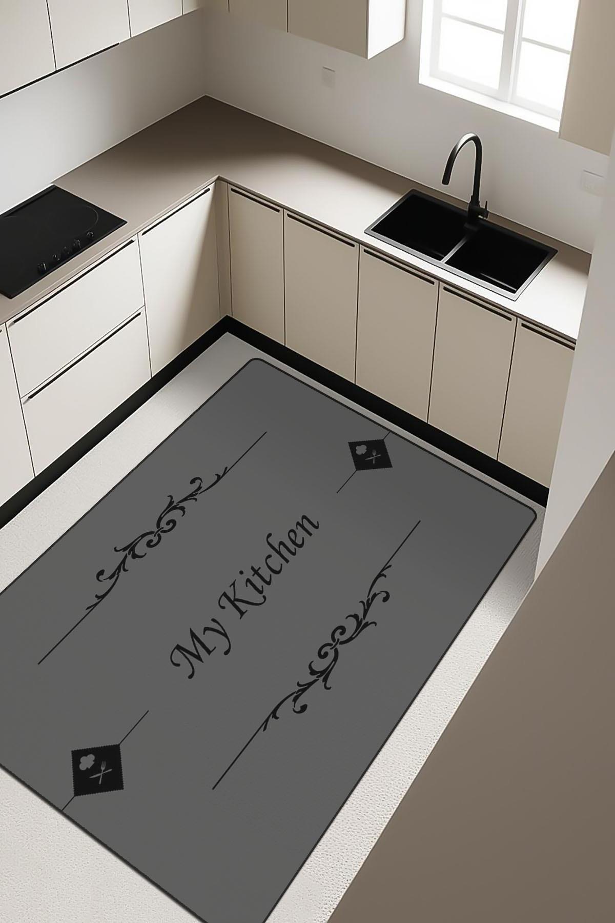 My Kitchen Desenli Dijital Baskı Kaymaz Taban Mutfak Halısı H0052