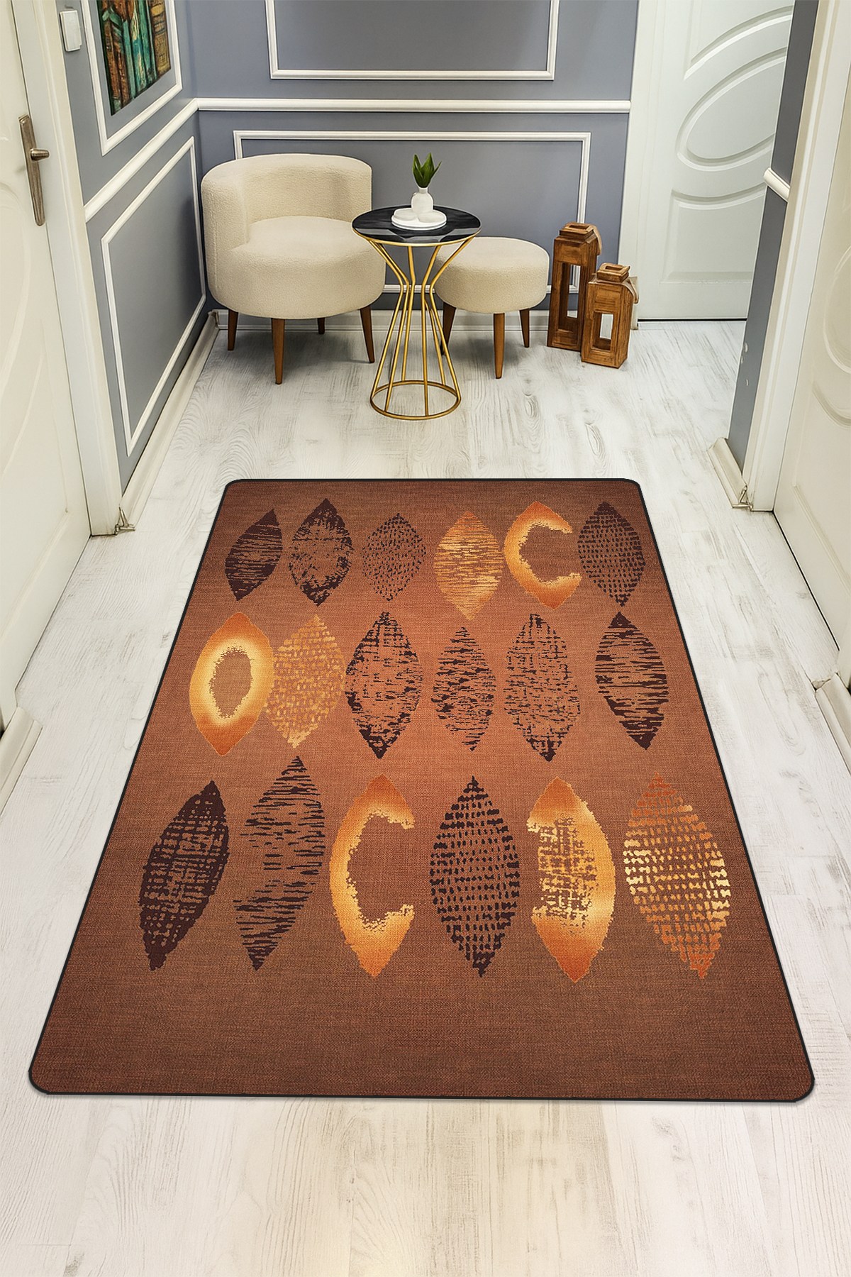 Modern Desenli Dijital Baskı Kaymaz Taban Halı H0128