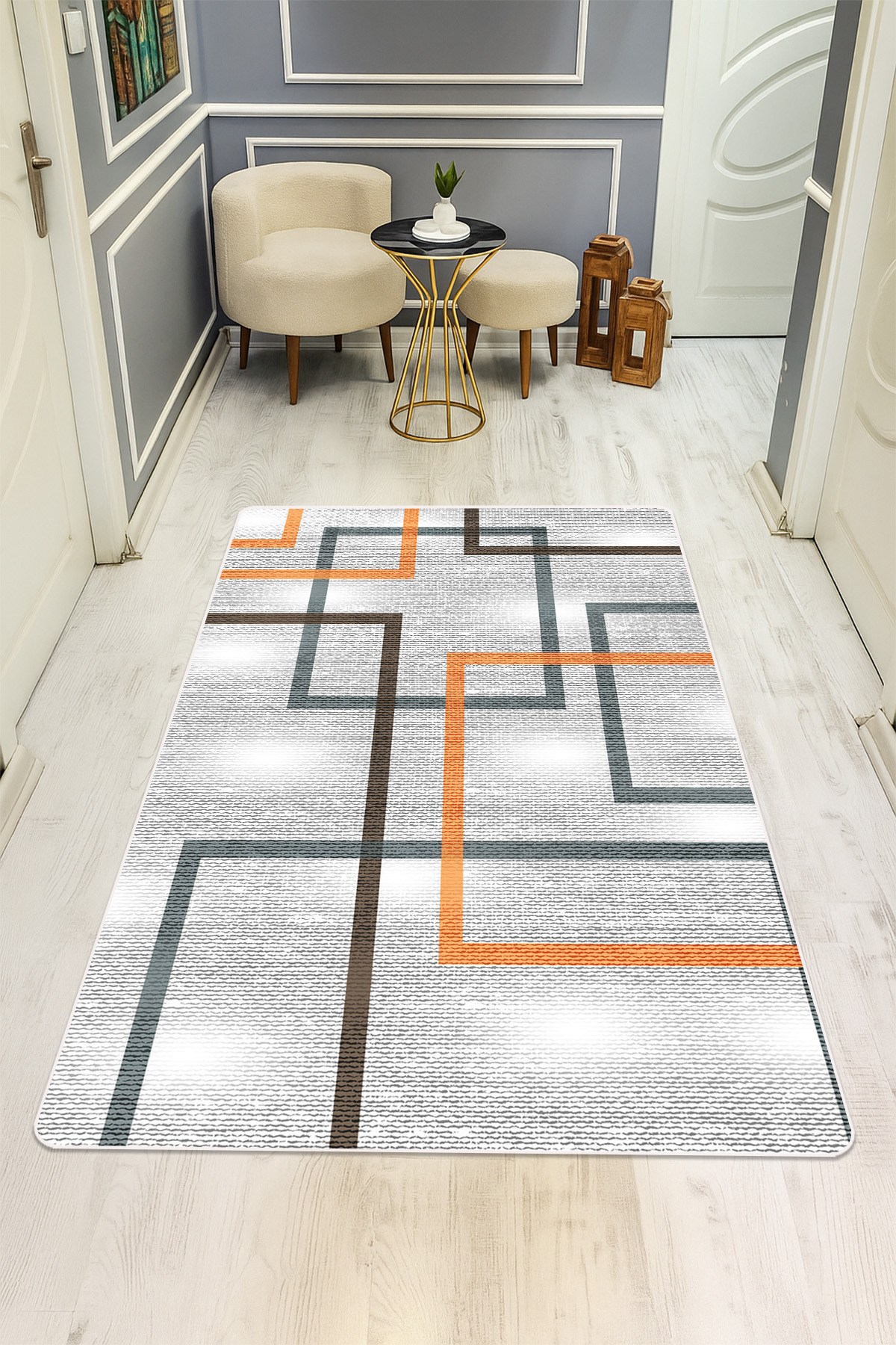 Modern Desenli Dijital Baskı Kaymaz Taban Halı H0950