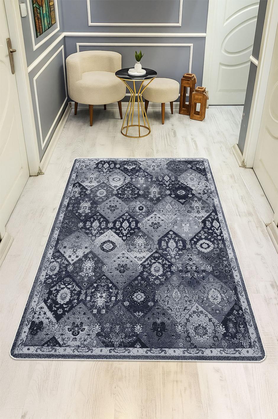 Parlak Kadife Kumaş VINTAGE Dijital Baskı Dot Kaymaz Tabanlı Halı H1064