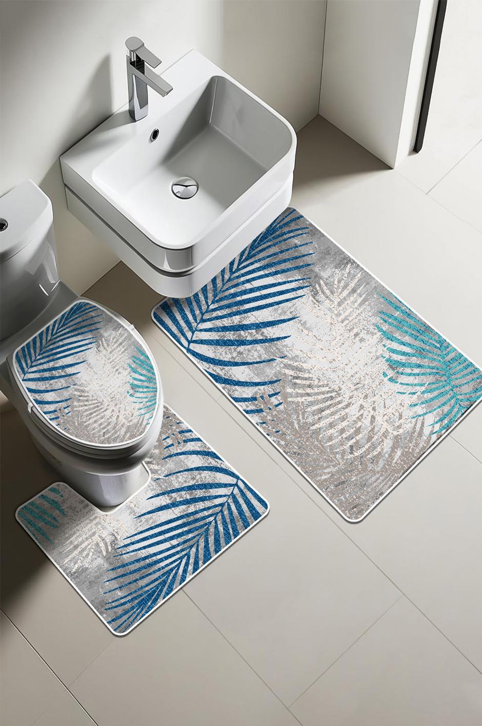 Modern Desenli Dijital Baskı 3’lü Banyo Paspas Takımı Yıkanabilir Kaymaz Tabanlı Klozet Takımı KLZ0023