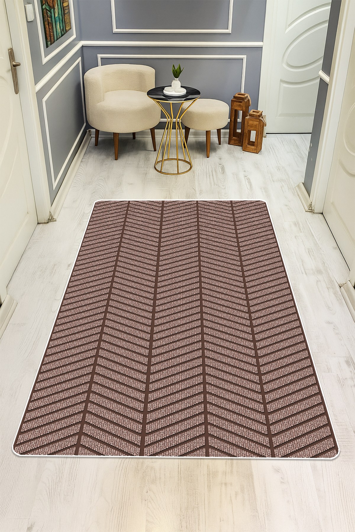 Modern Desenli Dijital Baskı Kaymaz Taban Halı H0177