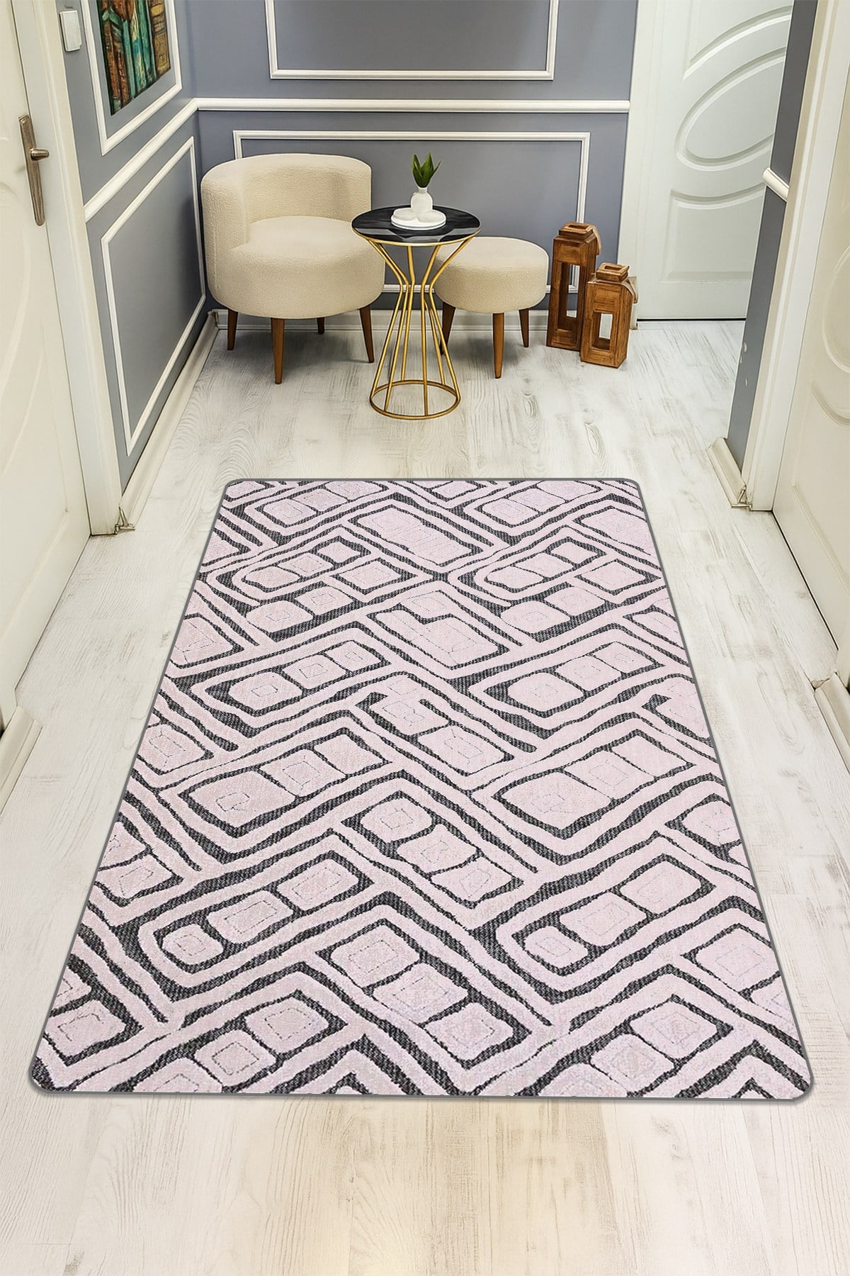 Modern Desenli Dijital Baskı Kaymaz Taban Halı H0164
