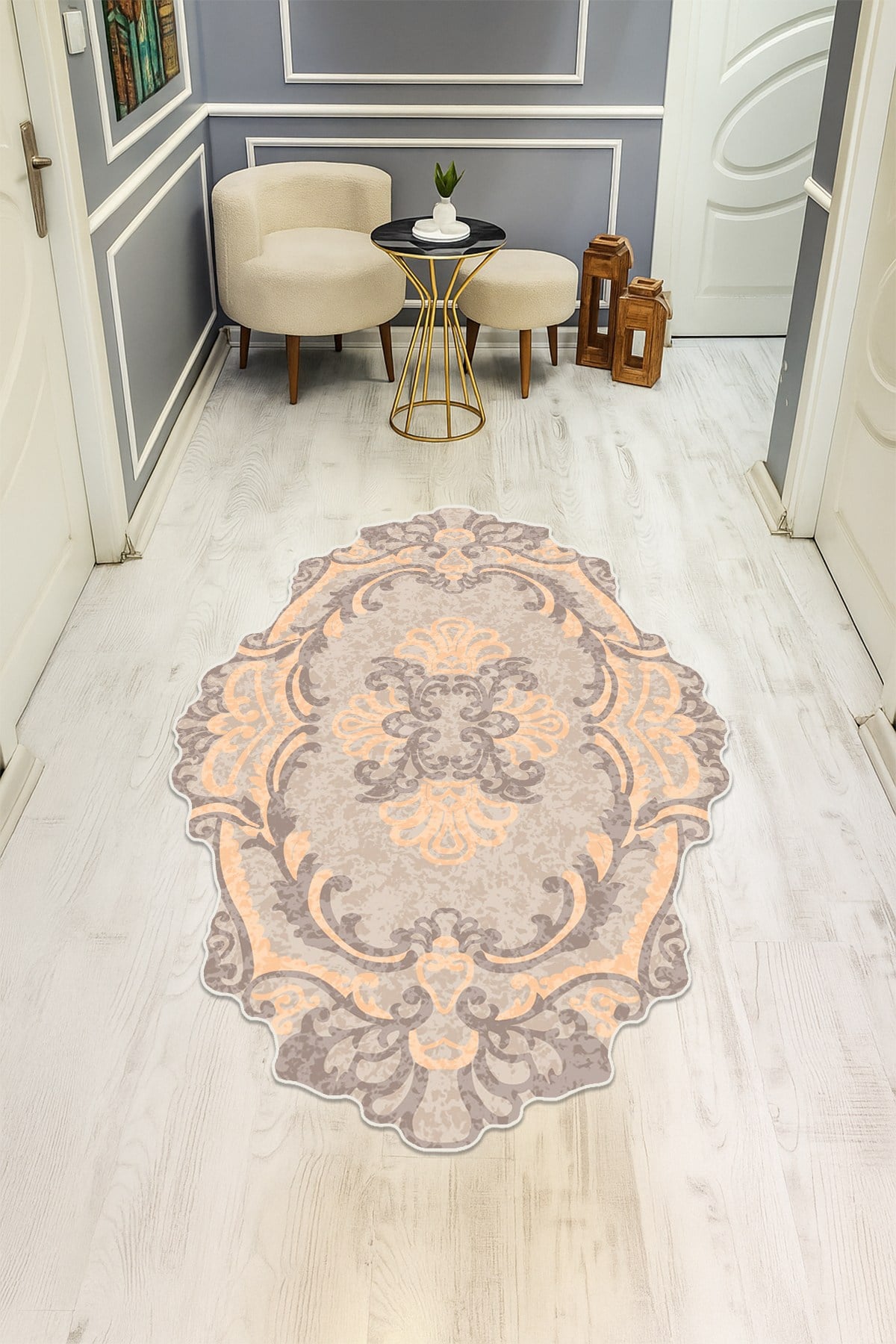 Modern Desenli Lazer Kesim Dijital Baskı Kaymaz Taban Halı H0456