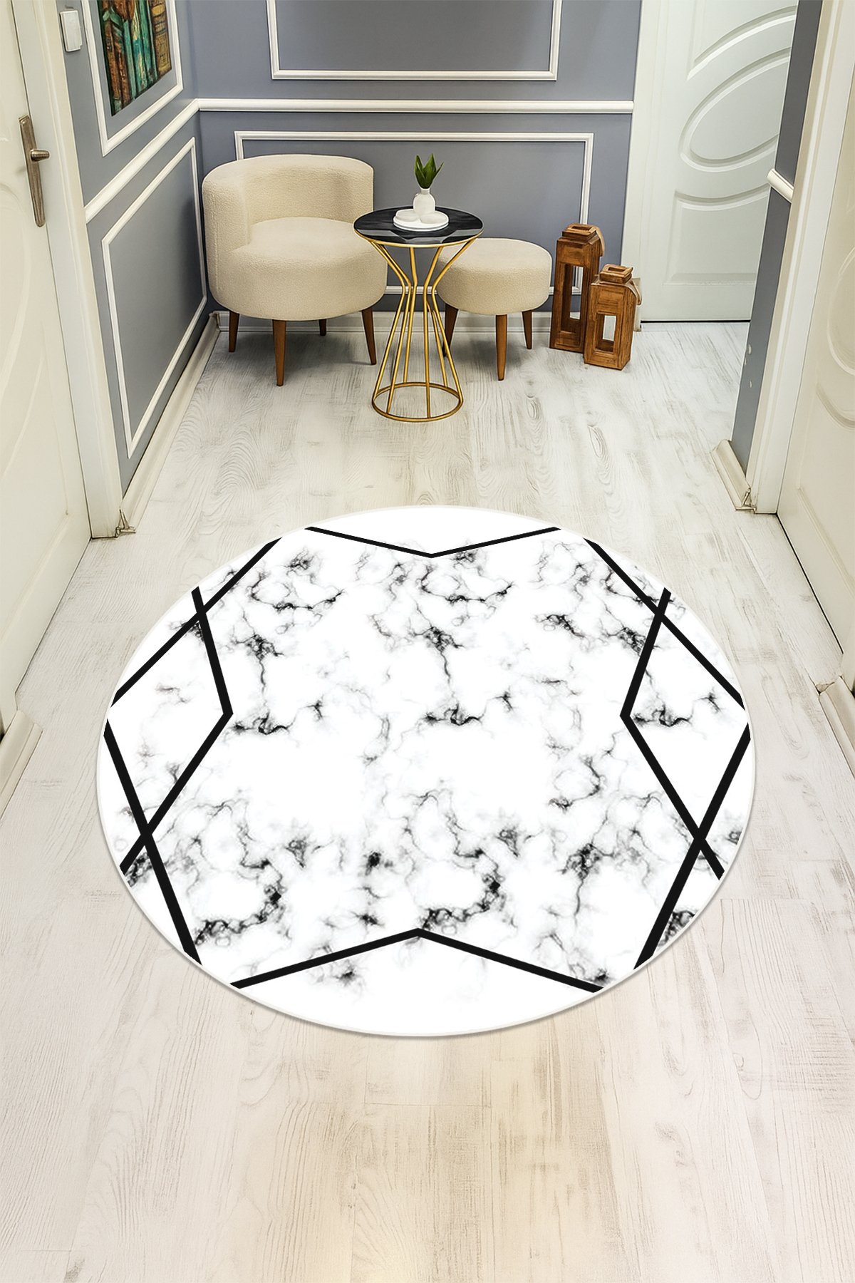 Dijital Baskı Modern Kaymaz Taban Halı H0351