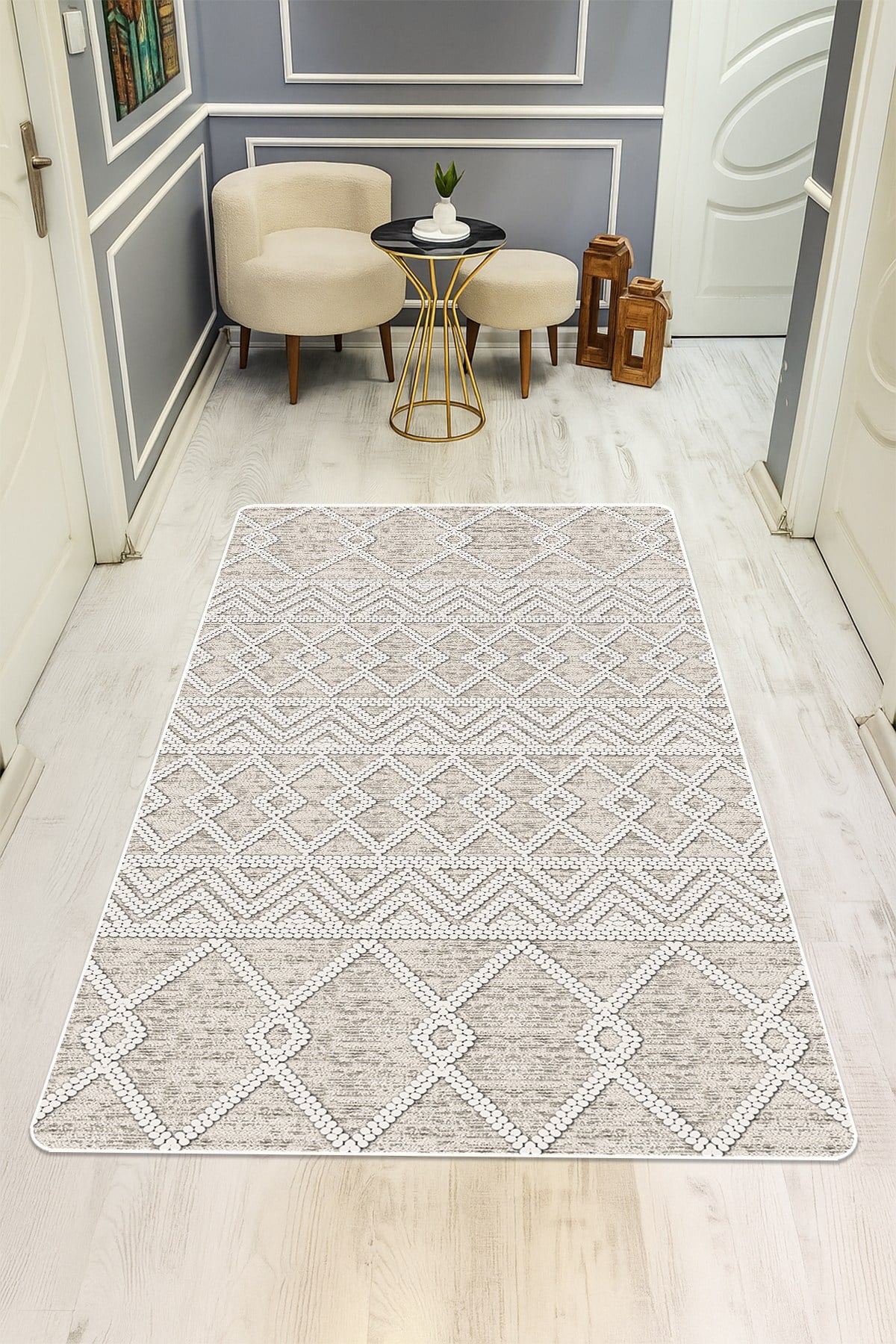 Modern Desenli Dijital Baskı Kaymaz Taban Halı H0160