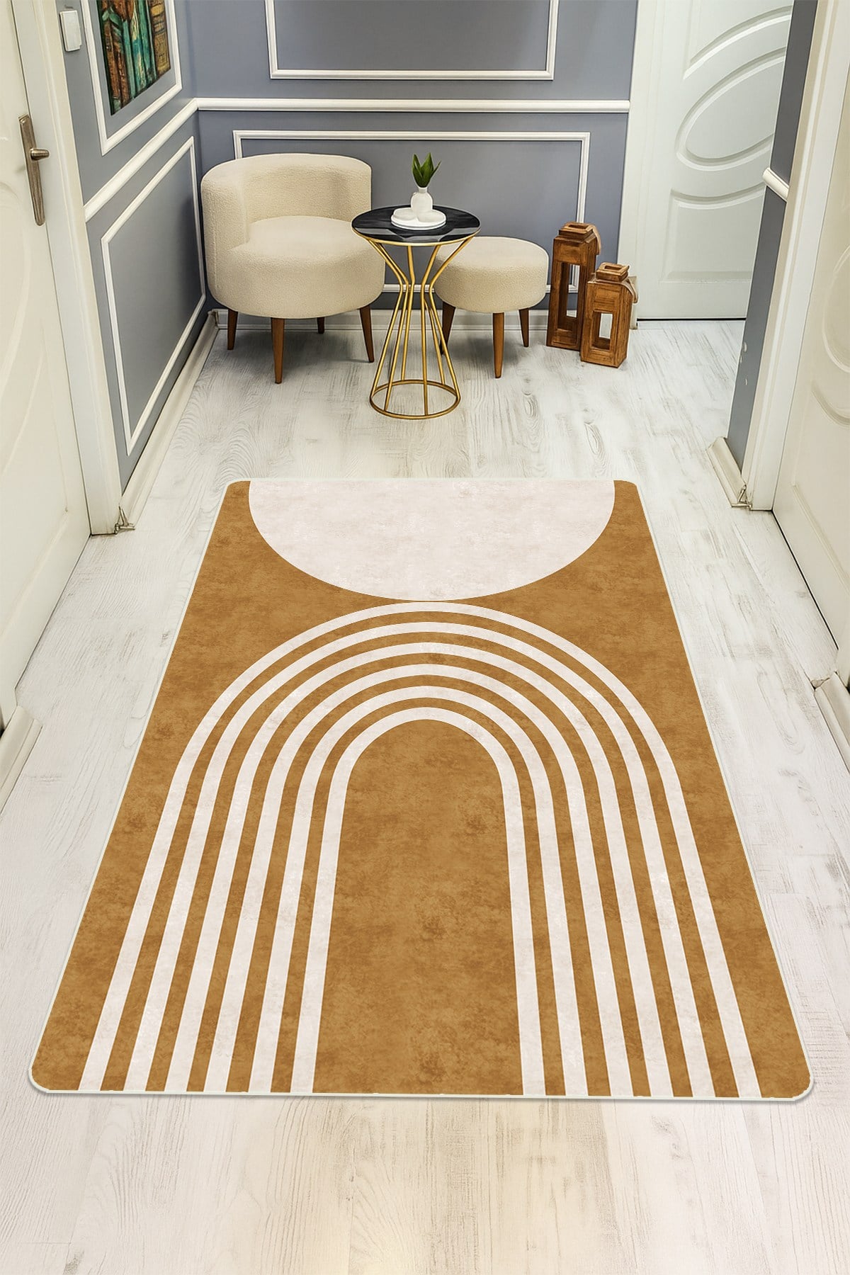 Modern Desenli Dijital Baskı Kaymaz Taban Halı H1014
