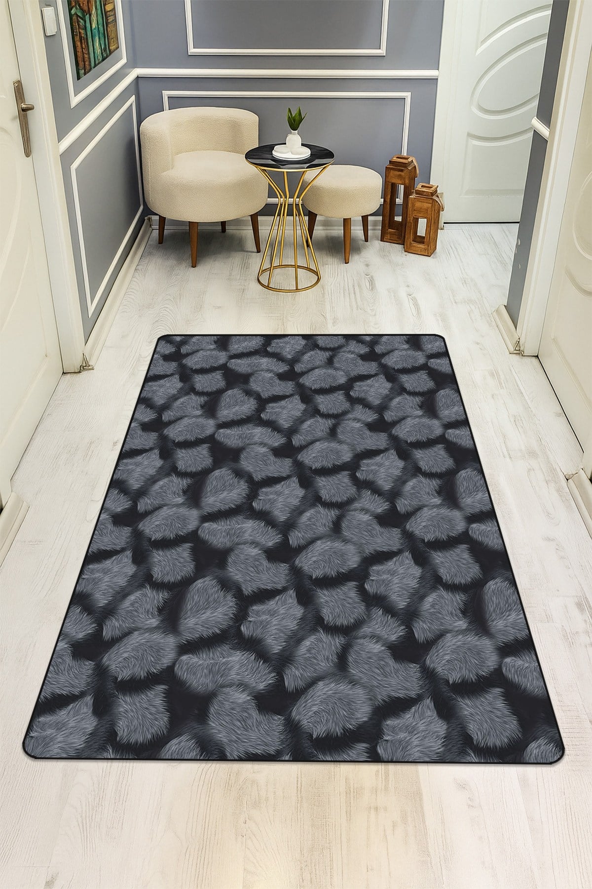 Modern Desenli Dijital Baskı Kaymaz Taban Halı H0943