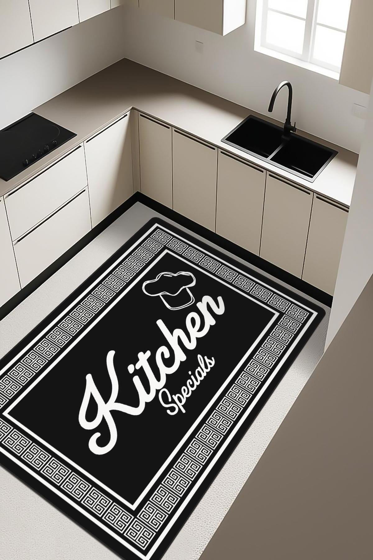 Kitchen Desenli Dijital Baskı Kaymaz Taban Mutfak Halısı H0053