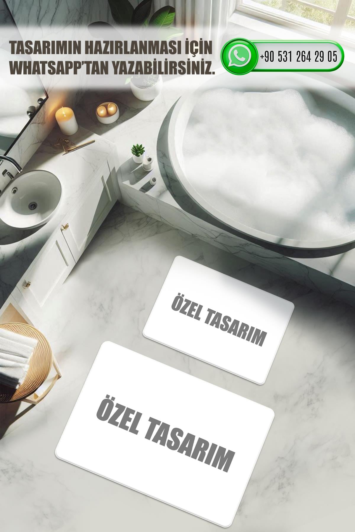Dijital Baskı 2’li Banyo Paspas Takımı Yıkanabilir Kaymaz Tabanlı Banyo Takımı