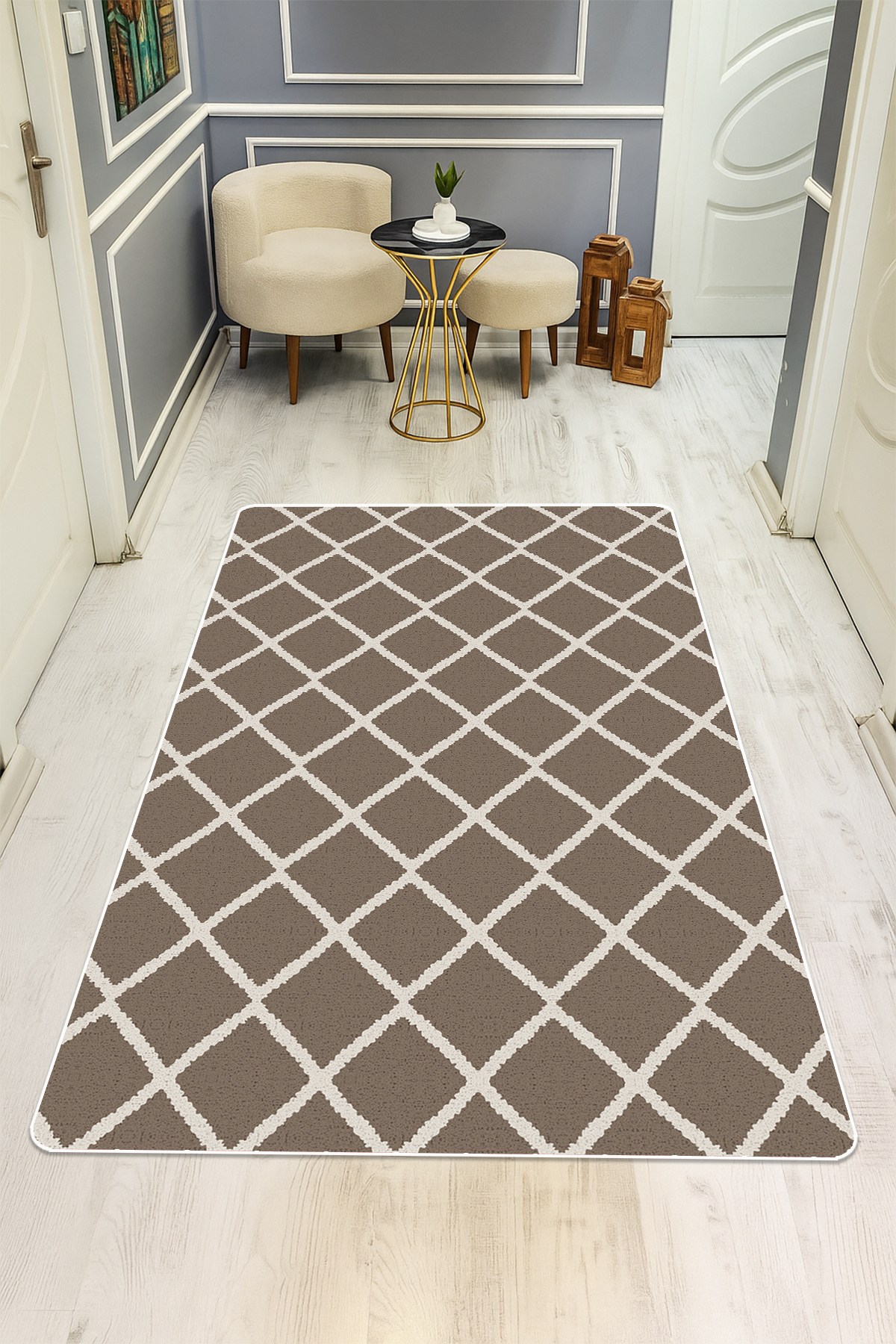 Modern Desenli Dijital Baskı Kaymaz Taban Halı H0202