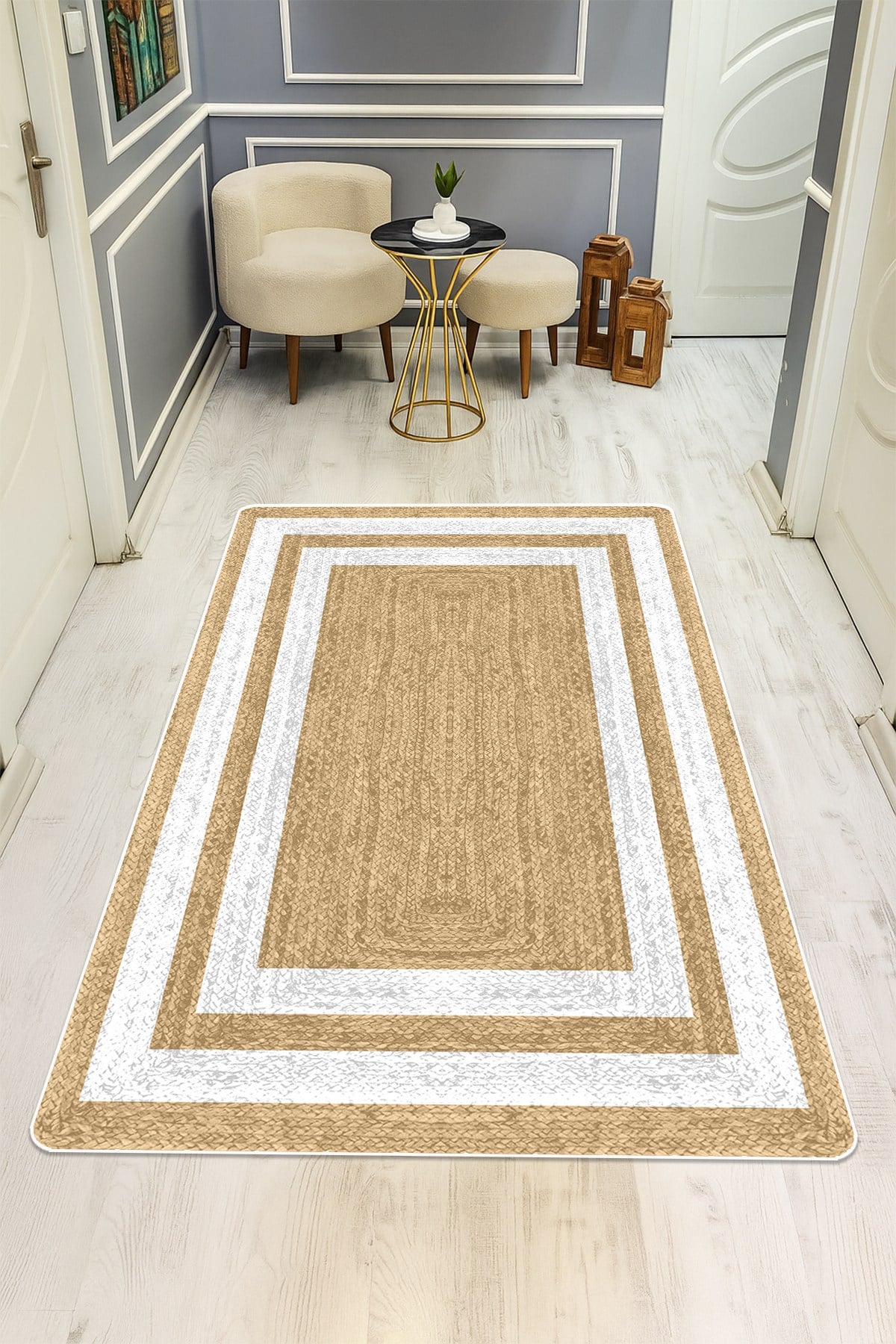 Modern Desenli Dijital Baskı Kaymaz Taban Halı H0210