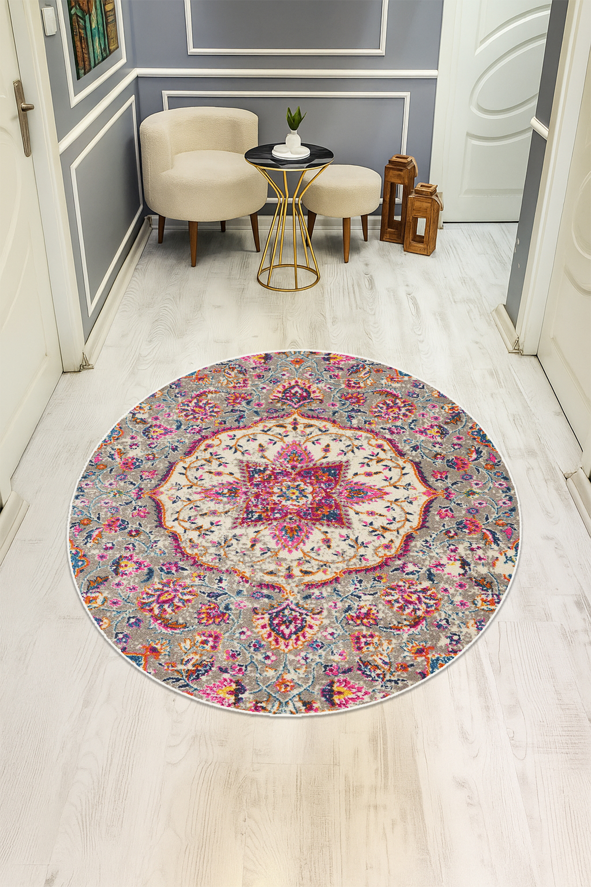 Dijital Baskı Klasik Desenli Kaymaz Taban Halı H0357