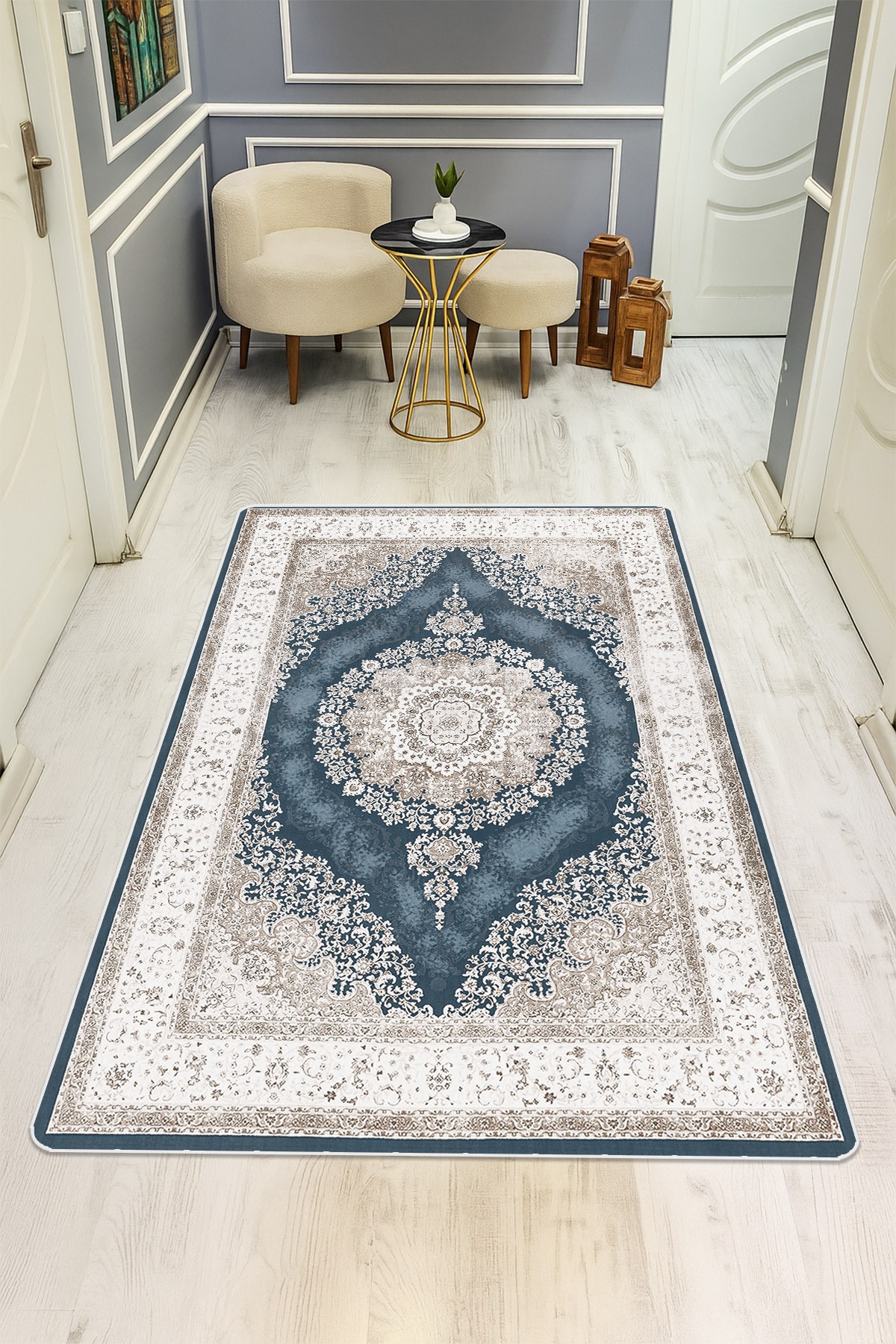 Klasik Desenli Dijital Baskı Kaymaz Taban Halı H0995