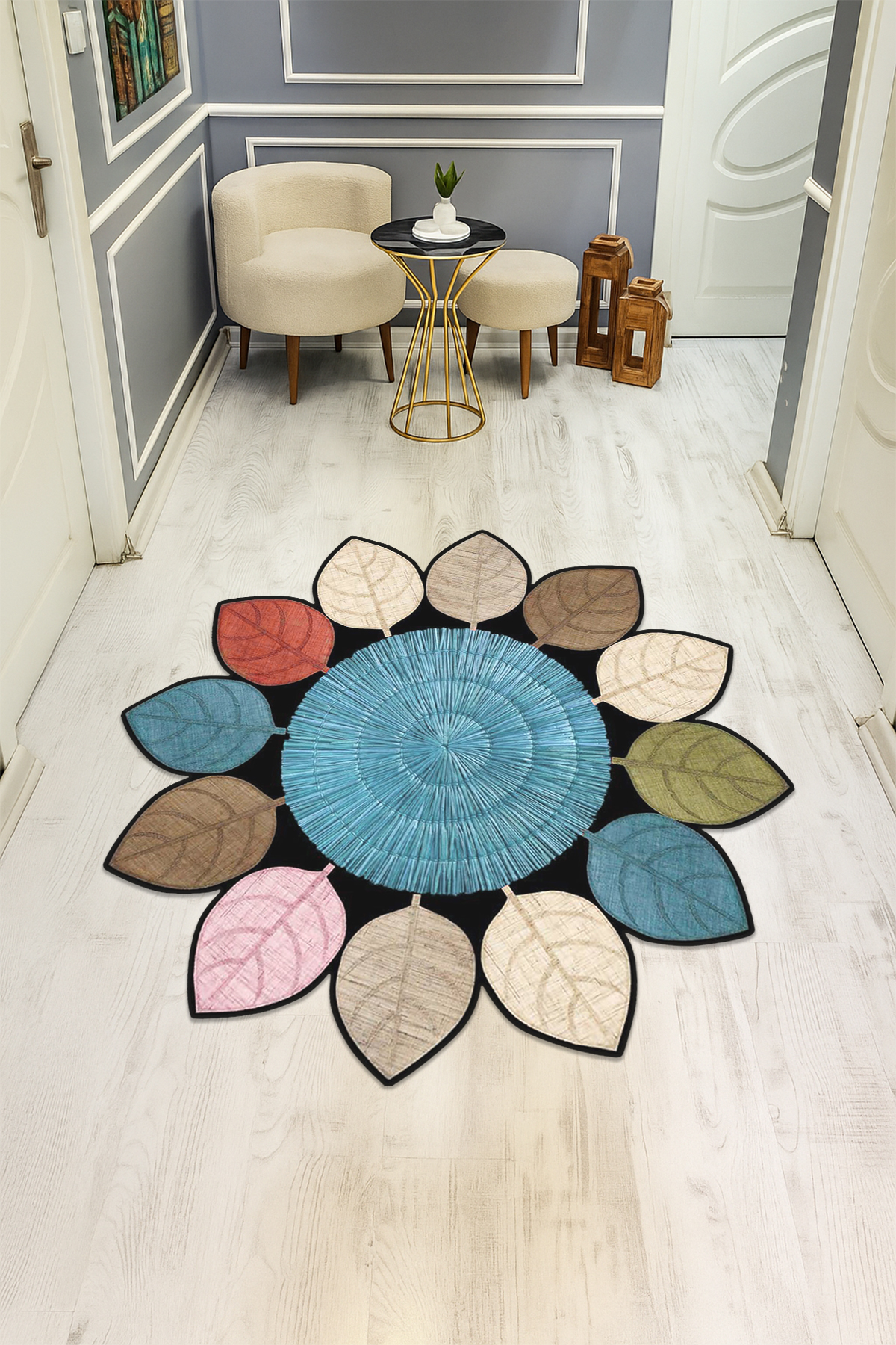 Dijital Baskı Modern Kaymaz Taban Halı H0391
