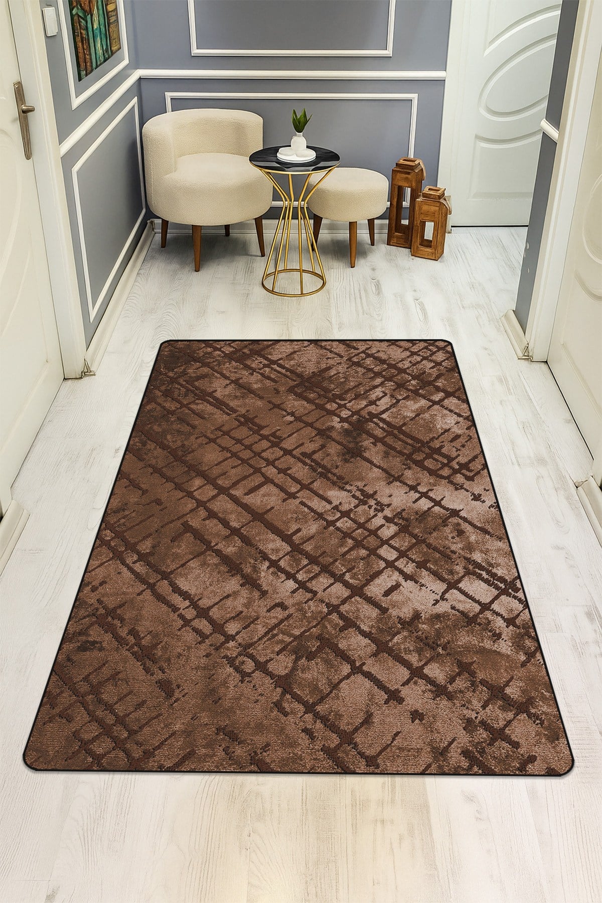 Modern Desenli Dijital Baskı Kaymaz Taban Halı H0944