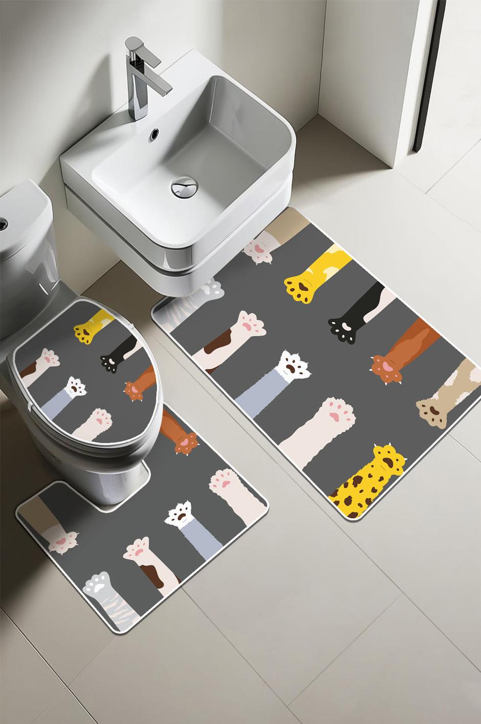 Modern Desenli Dijital Baskı 3’lü Banyo Paspas Takımı Yıkanabilir Kaymaz Tabanlı Klozet Takımı KLZ0027