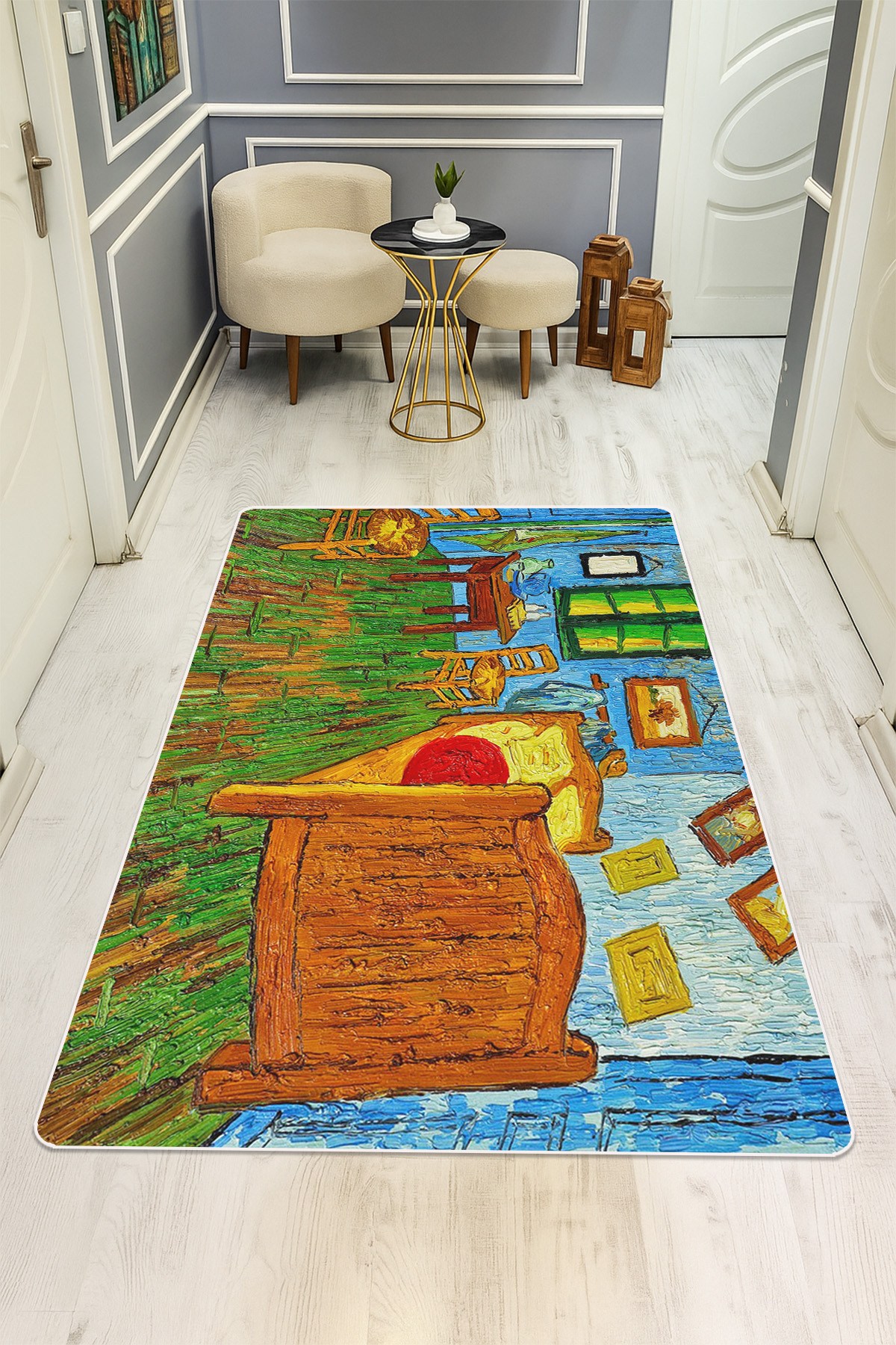 Modern Desenli Dijital Baskı Kaymaz Taban Halı H0738