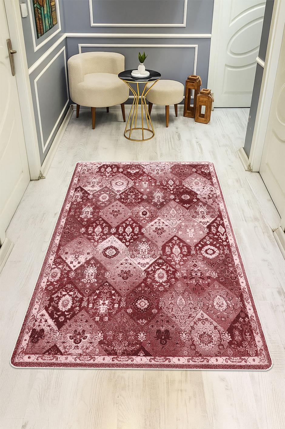 Parlak Kadife Kumaş VINTAGE Dijital Baskı Dot Kaymaz Tabanlı Halı H1063