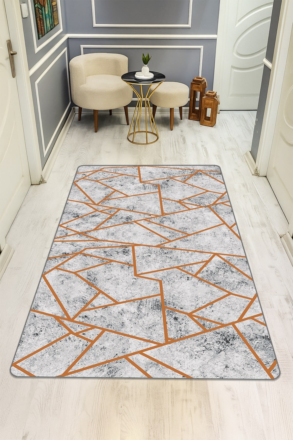 Modern Desenli Dijital Baskı Kaymaz Taban Halı H0179