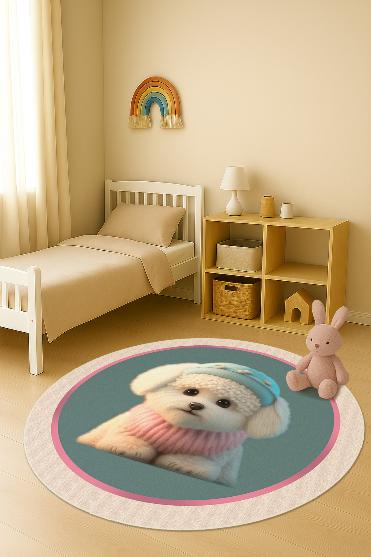 Dijital Baskı Köpek Desenli Kaymaz Taban Çocuk ve Genç Odası Halısı H0370
