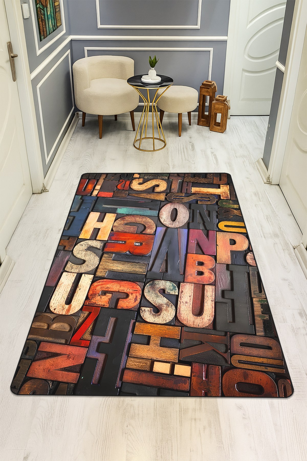 Modern Desenli Dijital Baskı Kaymaz Taban Halı H0116