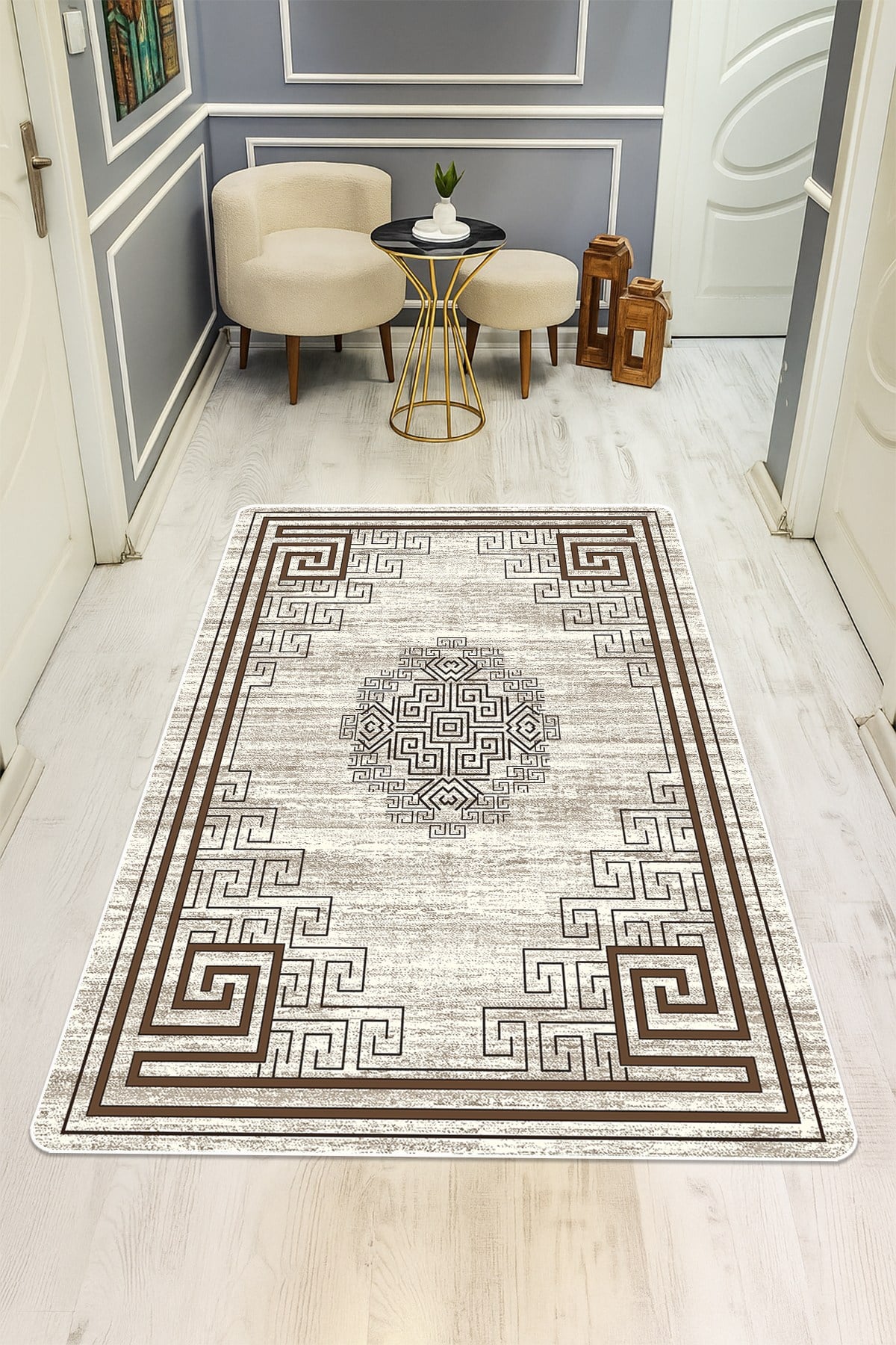 Modern Desenli Dijital Baskı Kaymaz Taban Halı H0159