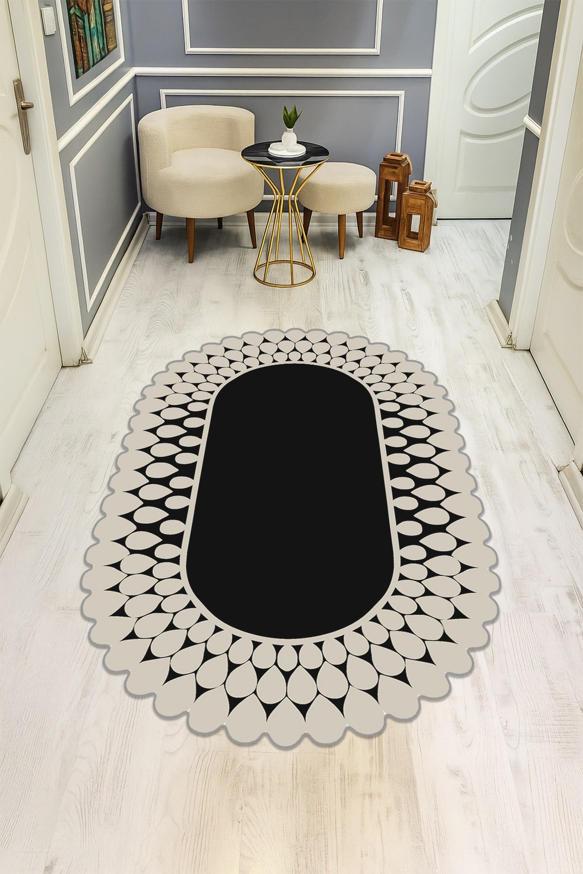 Modern Desenli Lazer Kesim Dijital Baskı Kaymaz Taban Halı H0424