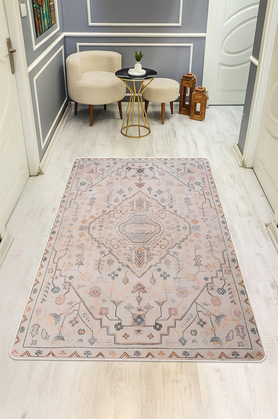 Parlak Kadife Kumaş VINTAGE Dijital Baskı Dot Kaymaz Tabanlı Halı H0826